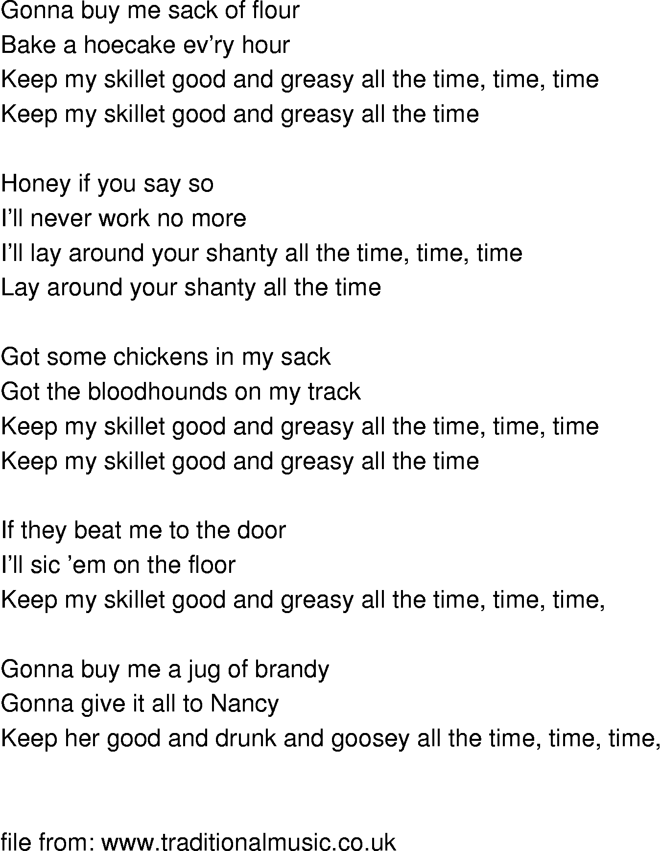Old-Time (oldtimey) Song Lyrics - keep my skillet good and greasy
