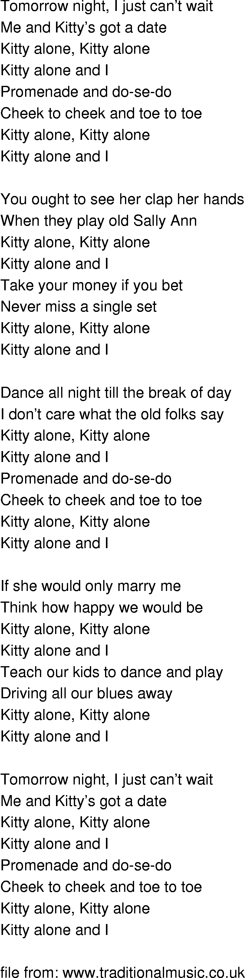 Old-Time (oldtimey) Song Lyrics - kitty alone