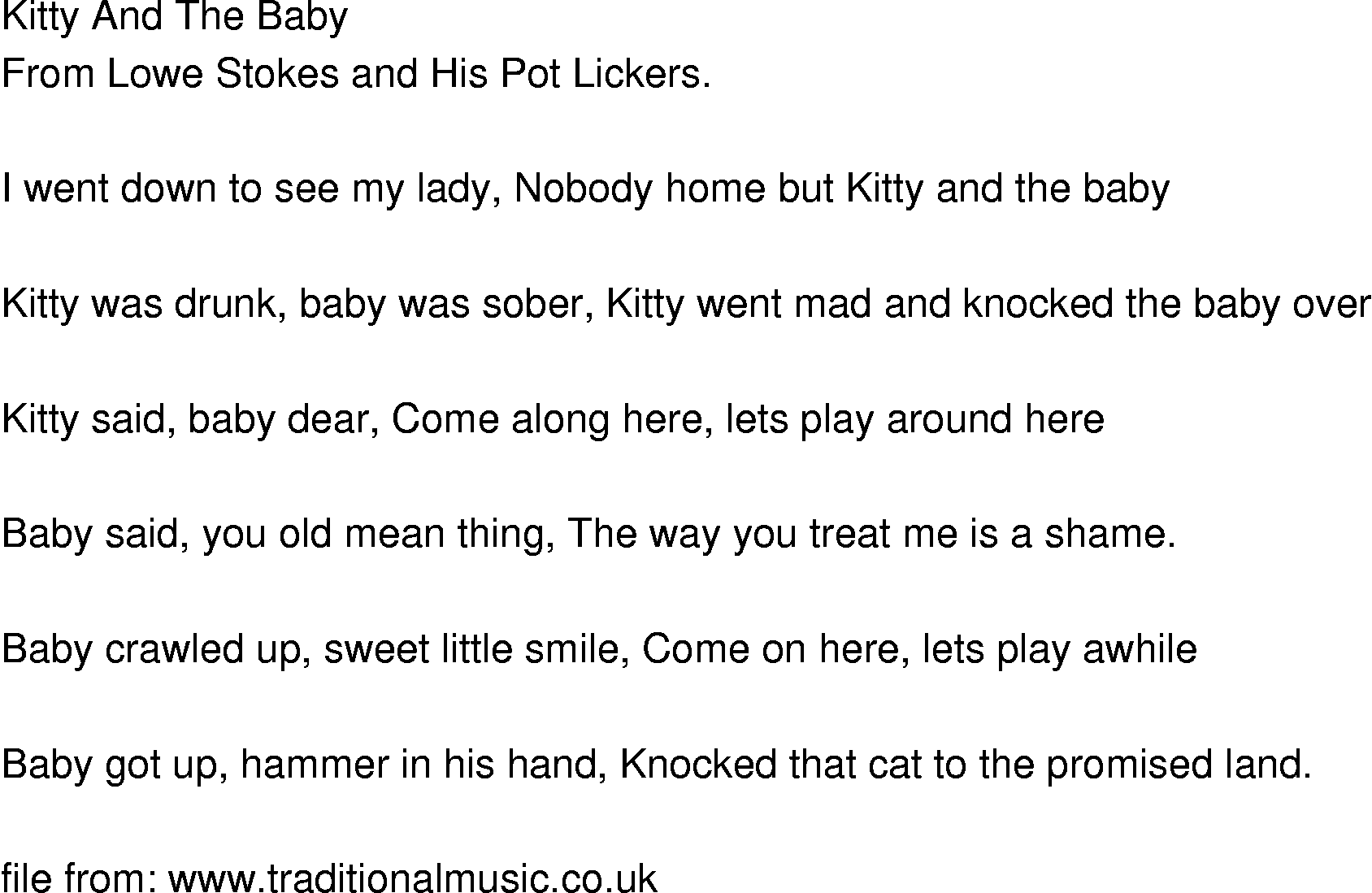 Old-Time (oldtimey) Song Lyrics - kitty and the baby