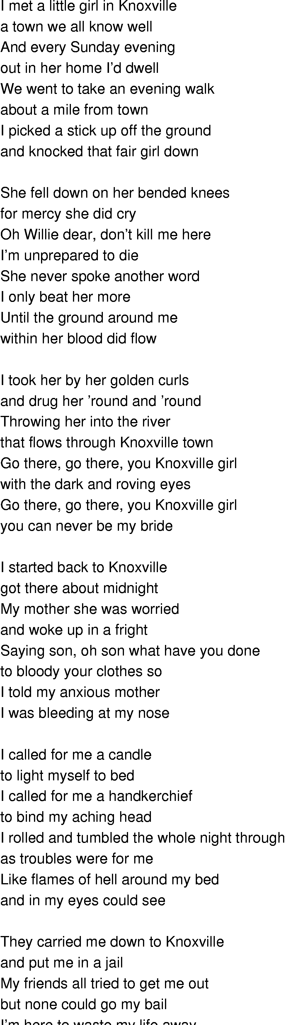 Old-Time (oldtimey) Song Lyrics - knoxville girl