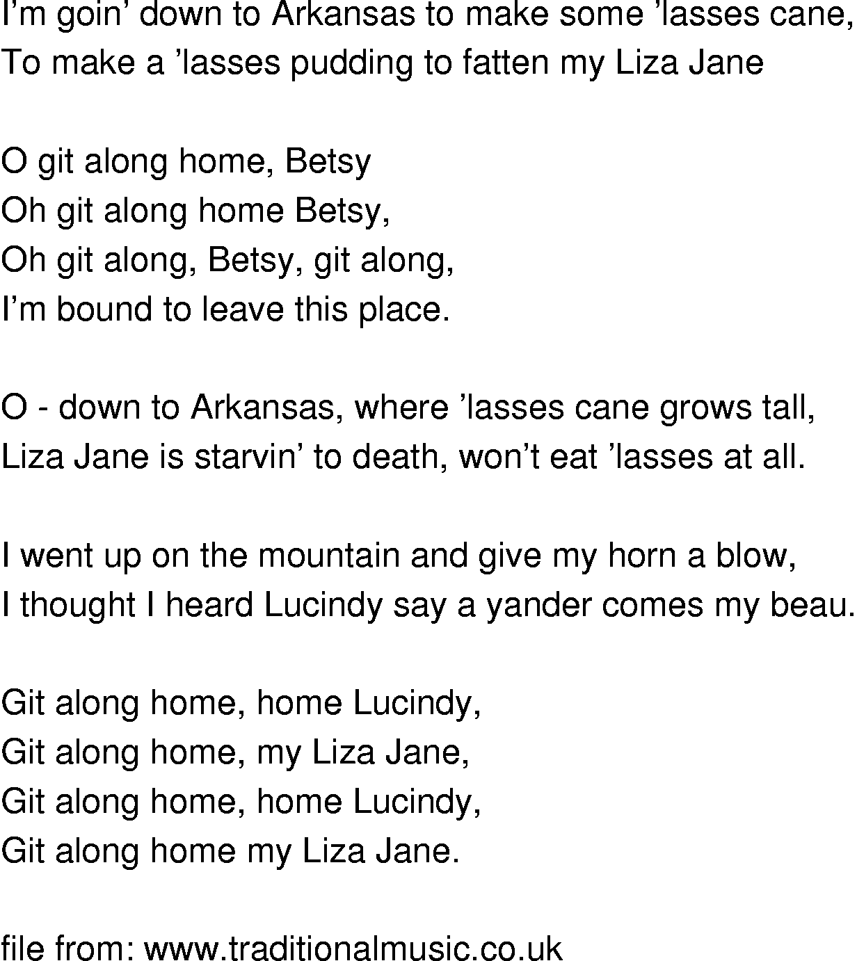 Old-Time (oldtimey) Song Lyrics - lasses canee