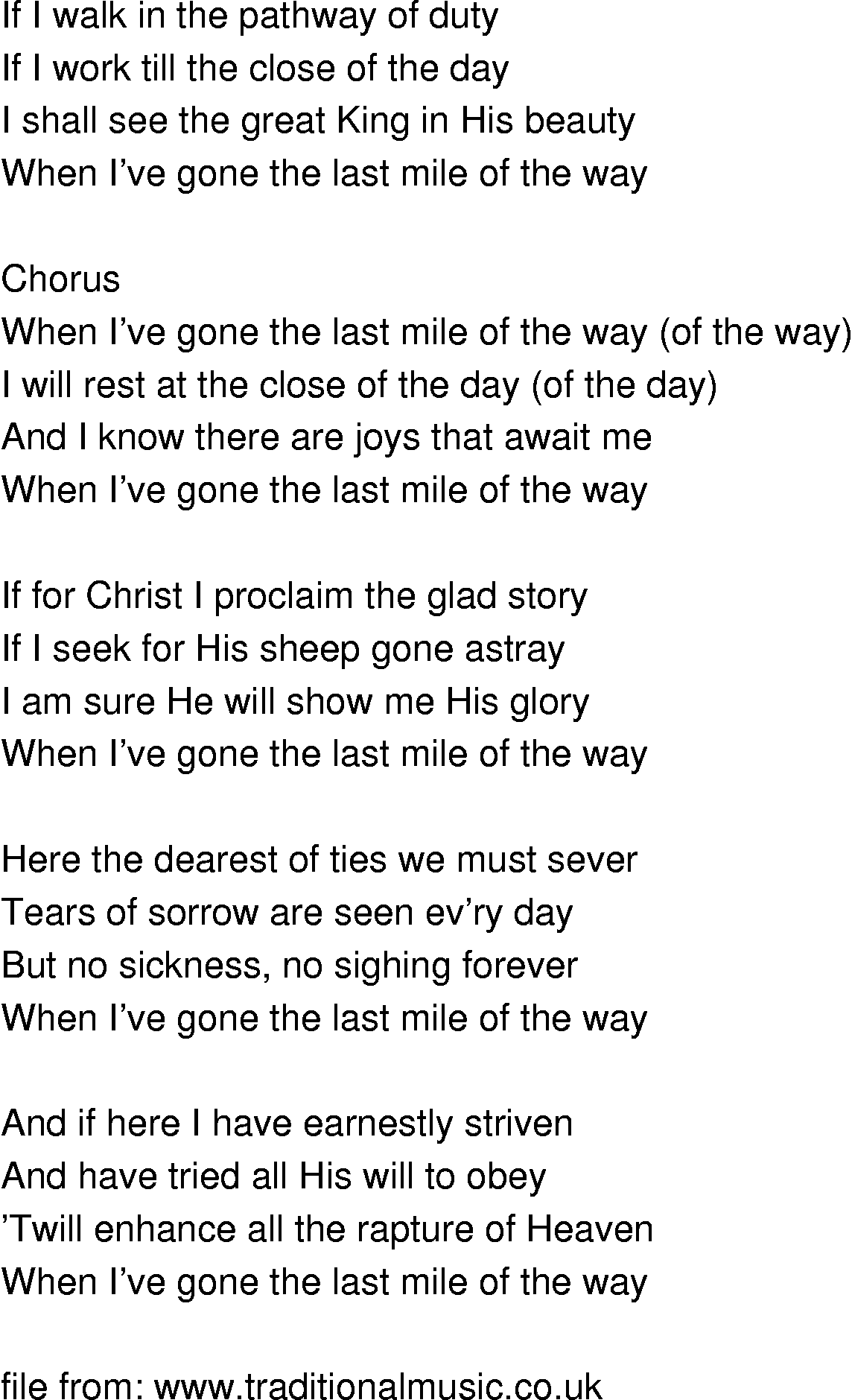 Old-Time (oldtimey) Song Lyrics - last mile of the way