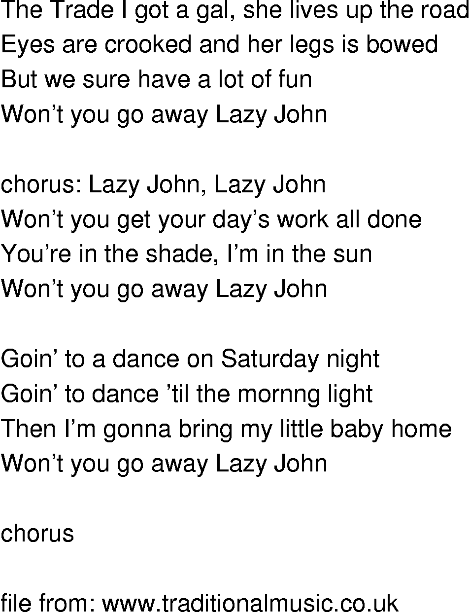 Old-Time (oldtimey) Song Lyrics - lazy john