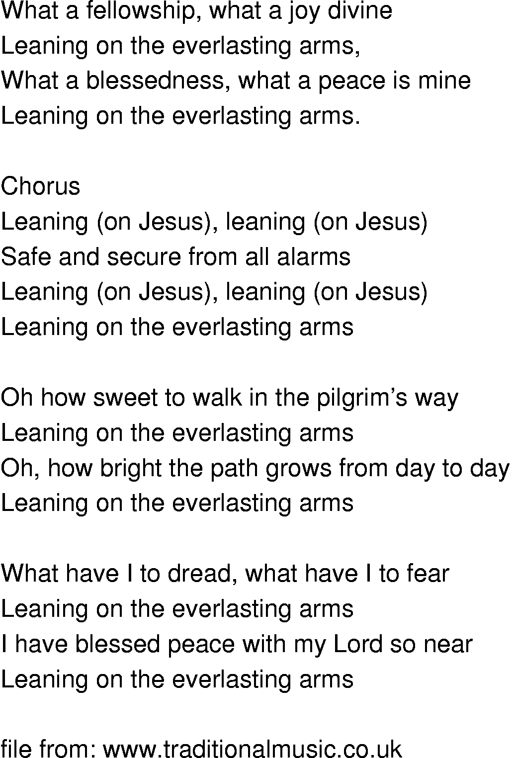 Old-Time (oldtimey) Song Lyrics - leaning on the everlasting arms