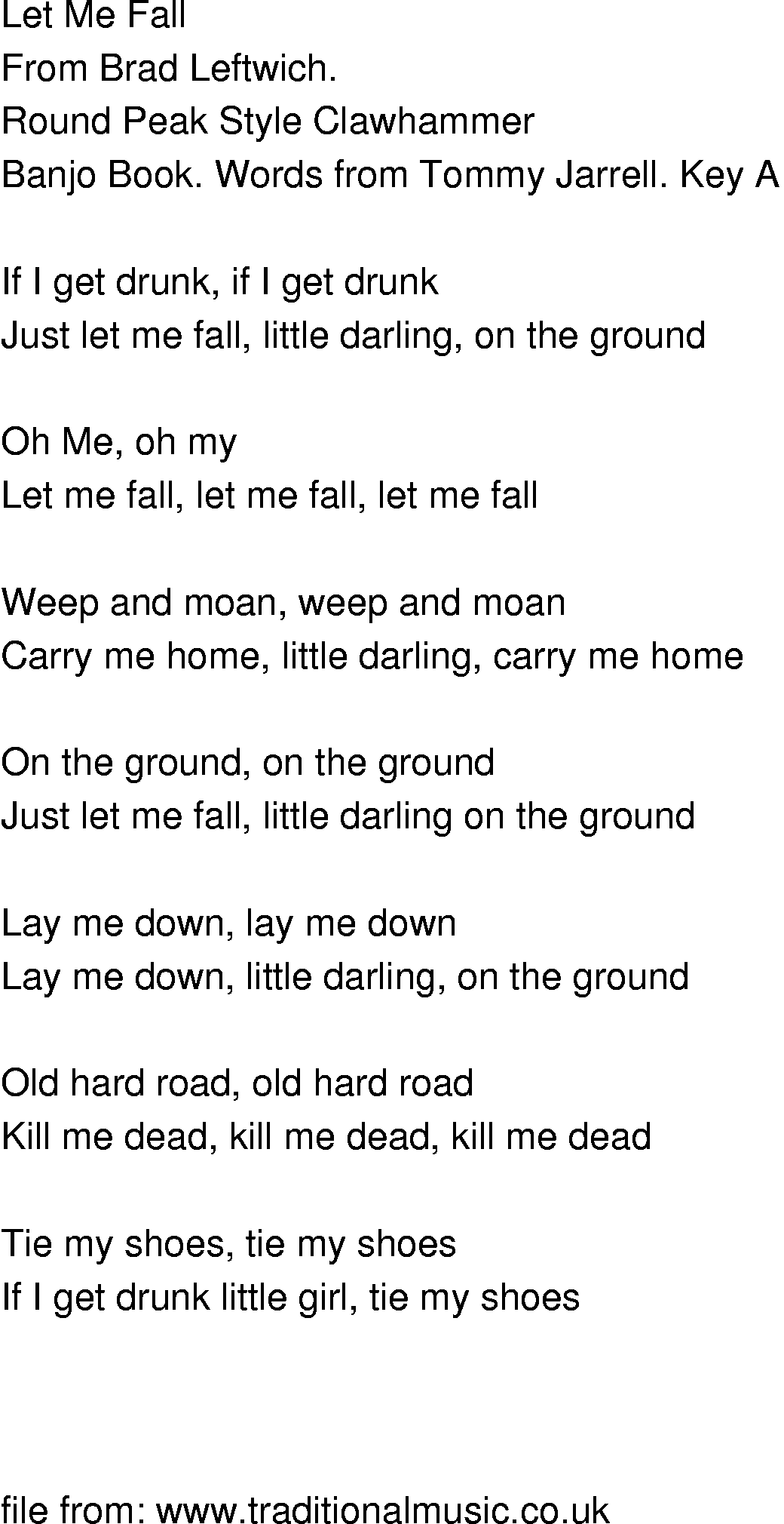 Old-Time (oldtimey) Song Lyrics - let me fall