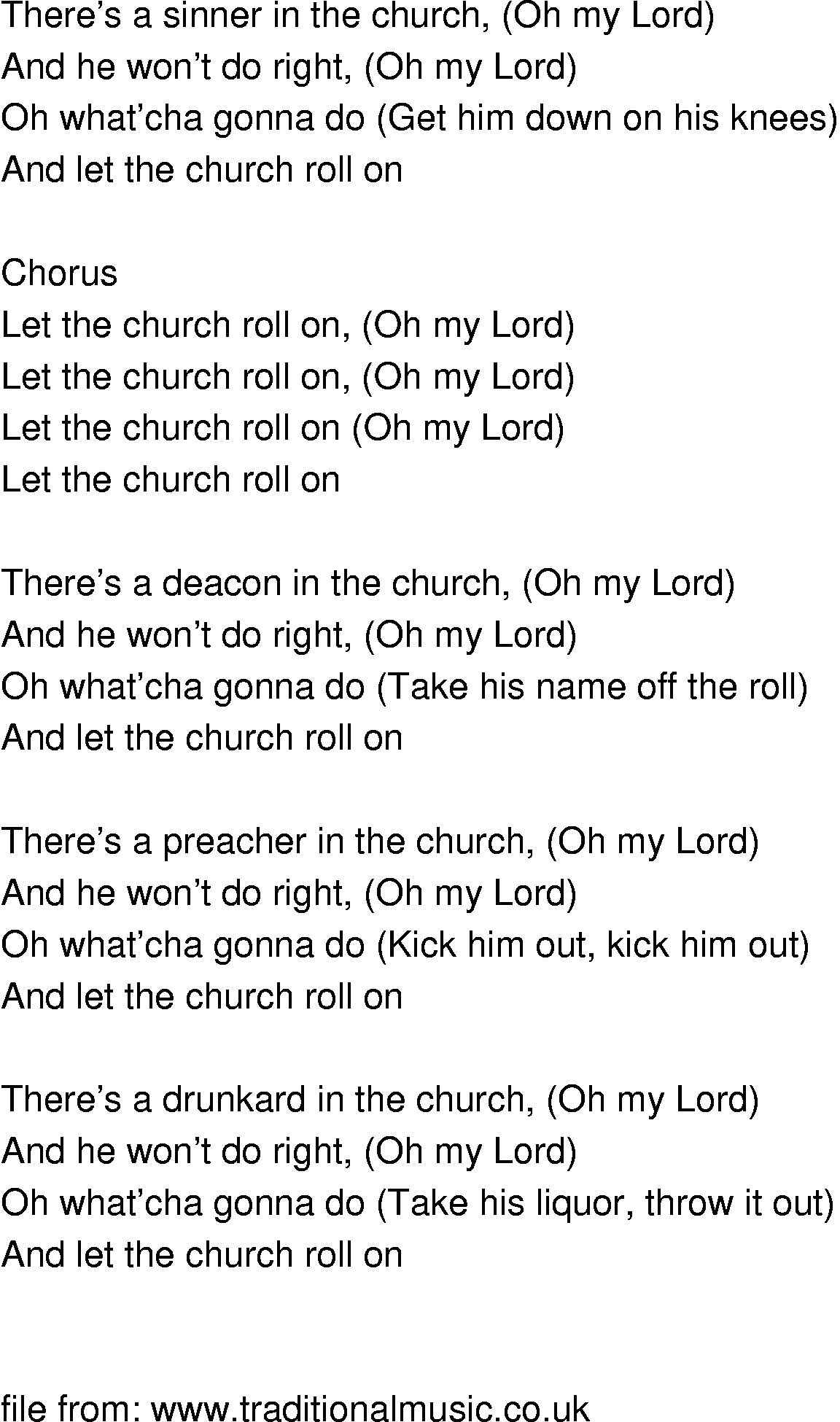 Old-Time (oldtimey) Song Lyrics - let the church roll on