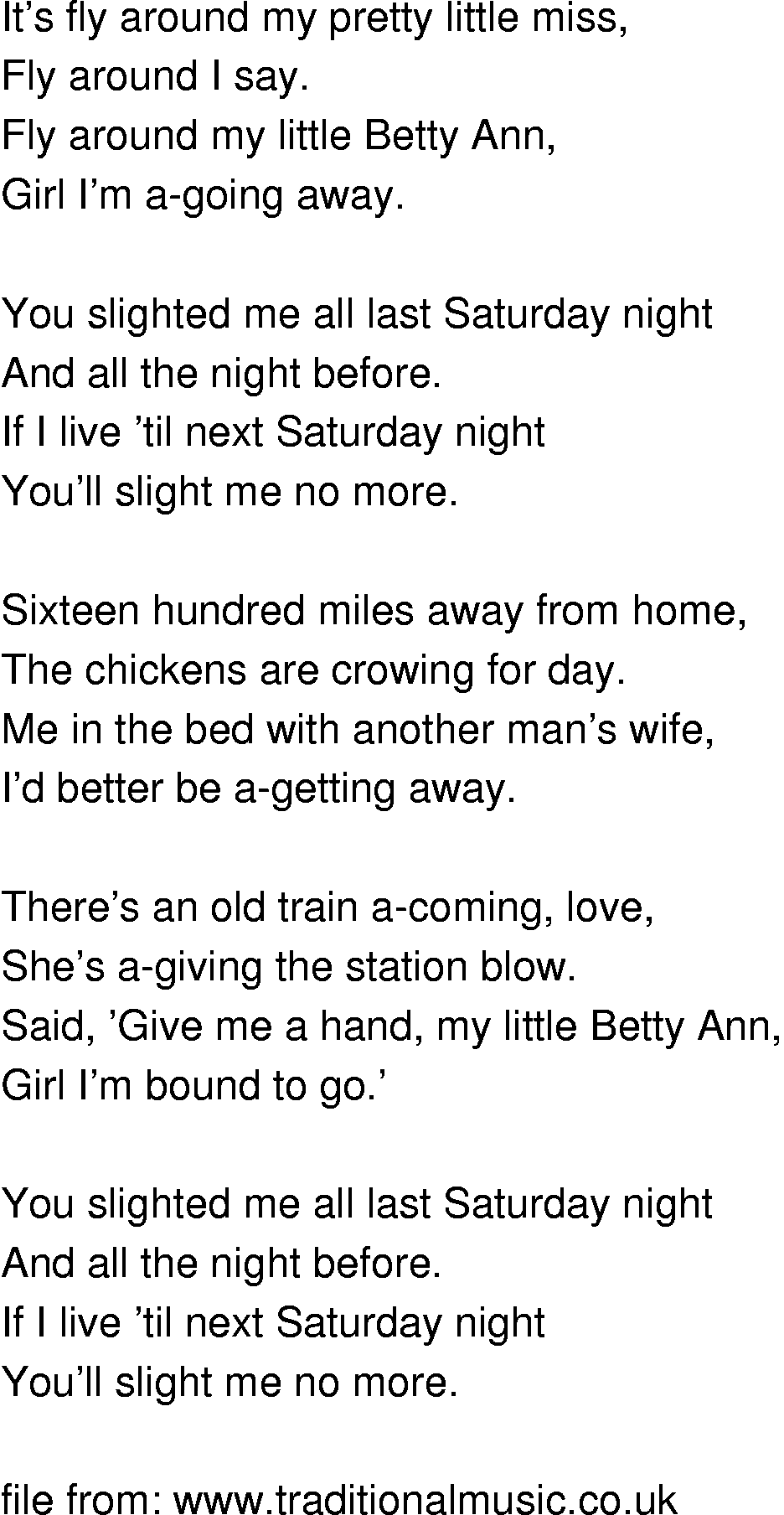 Old-Time (oldtimey) Song Lyrics - little betty ann