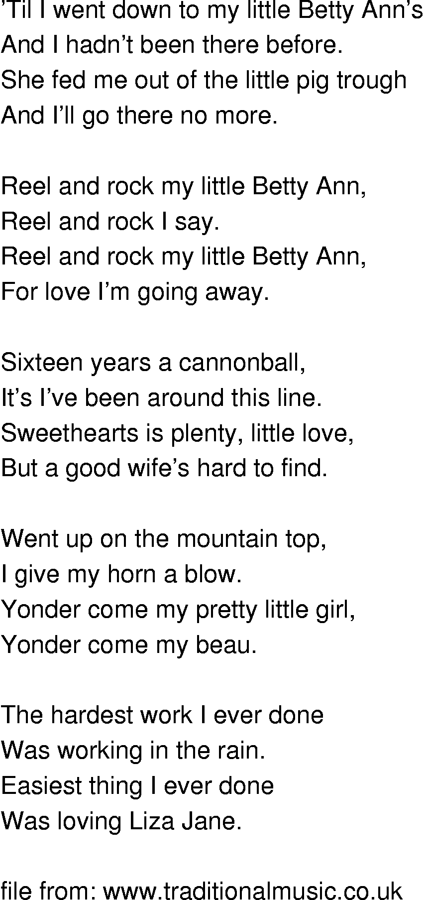 Old-Time (oldtimey) Song Lyrics - little betty ann2