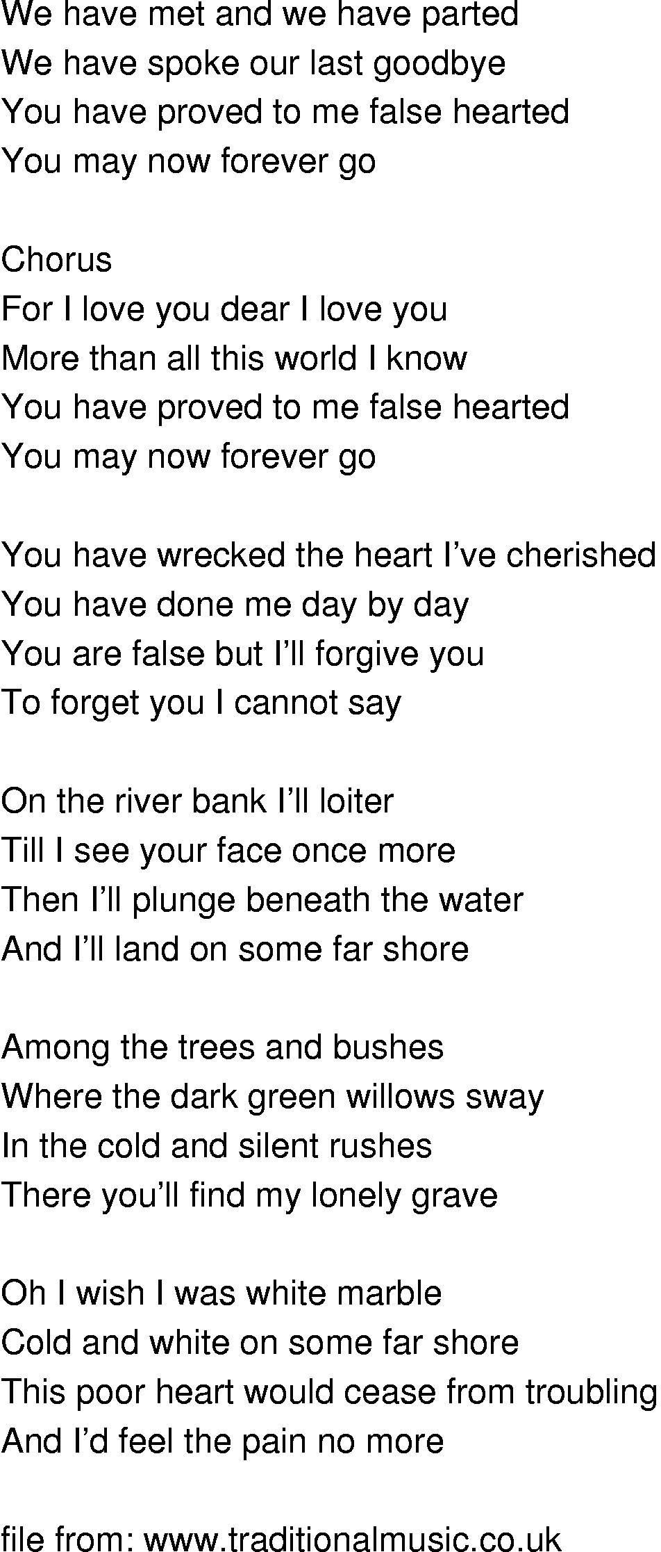 Old-Time (oldtimey) Song Lyrics - lovers farewell