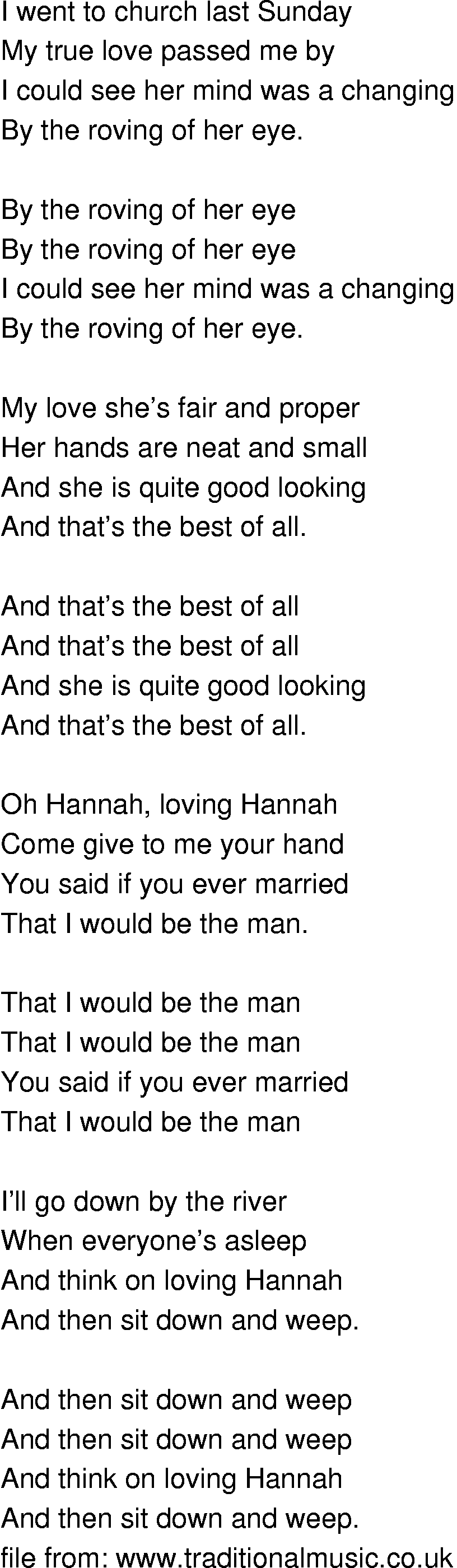 Old-Time (oldtimey) Song Lyrics - loving hannah