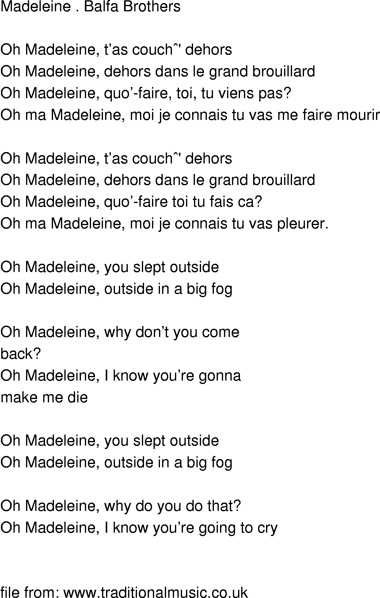 Old-Time (oldtimey) Song Lyrics - madeleine
