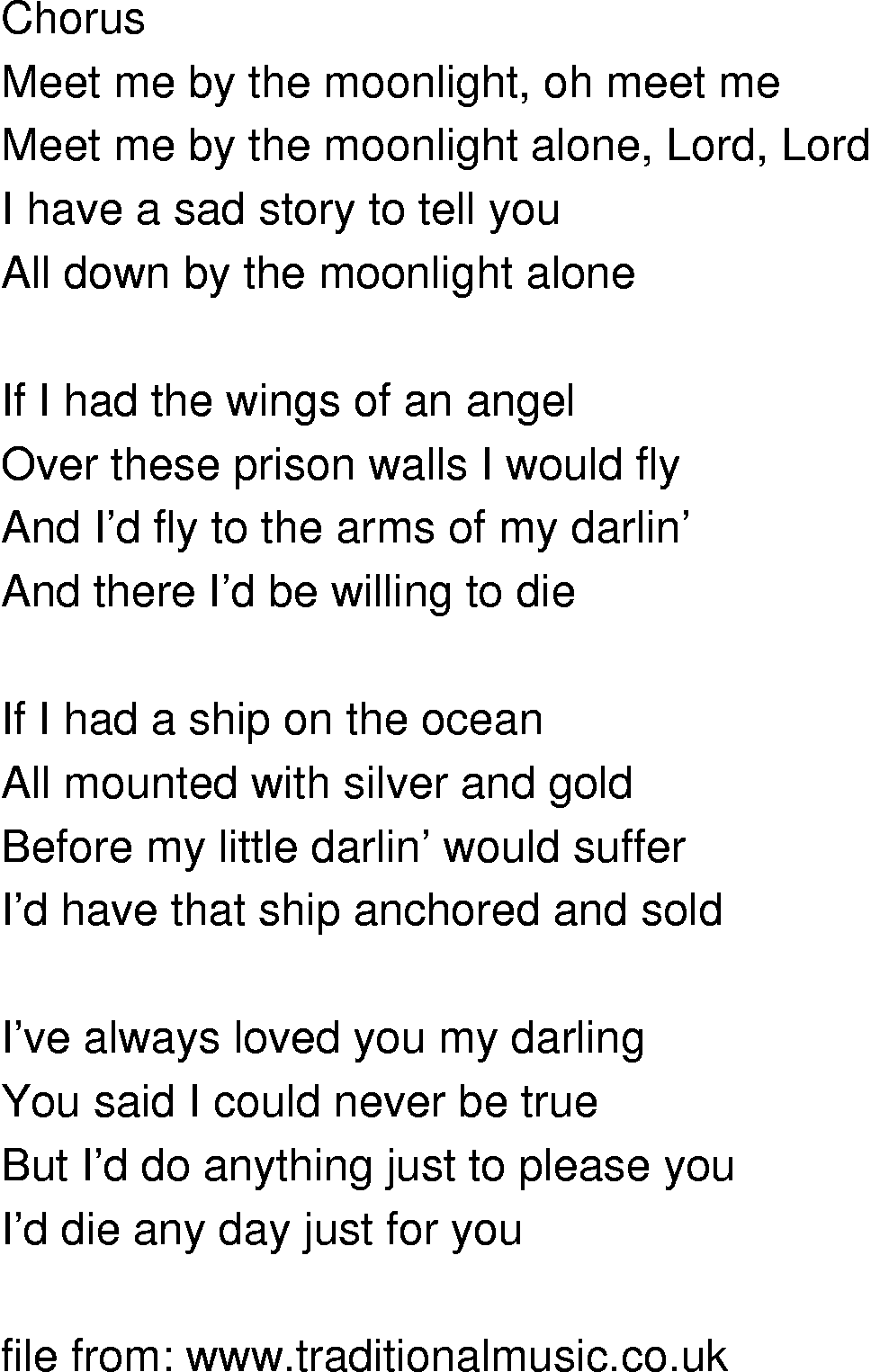 Old-Time (oldtimey) Song Lyrics - meet me by the moonlight
