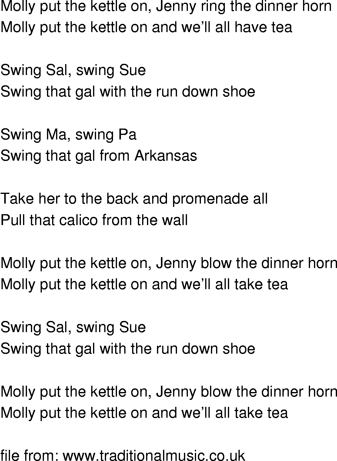 Old-Time (oldtimey) Song Lyrics - molly put the kettle on