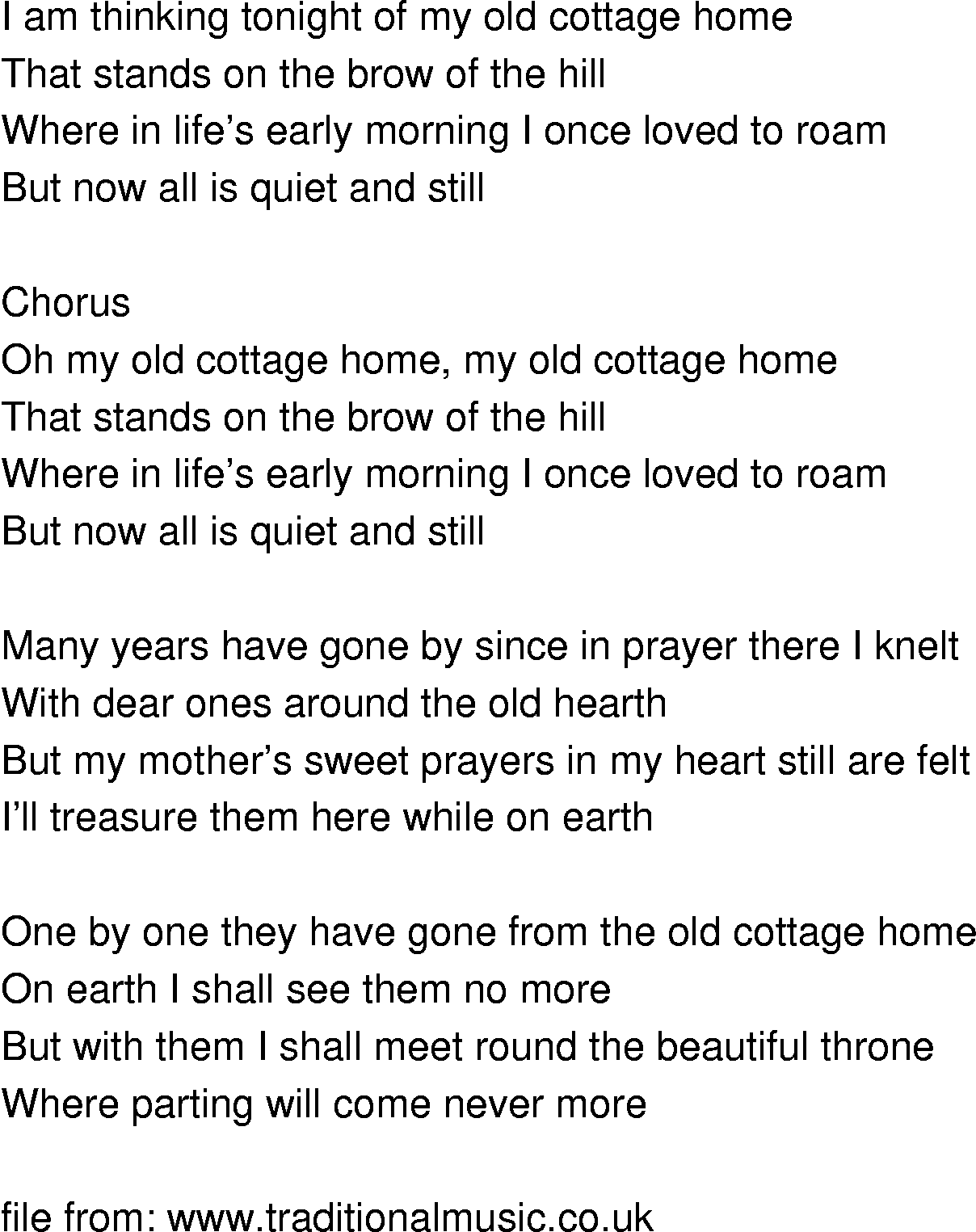 Old-Time (oldtimey) Song Lyrics - my old cottage home