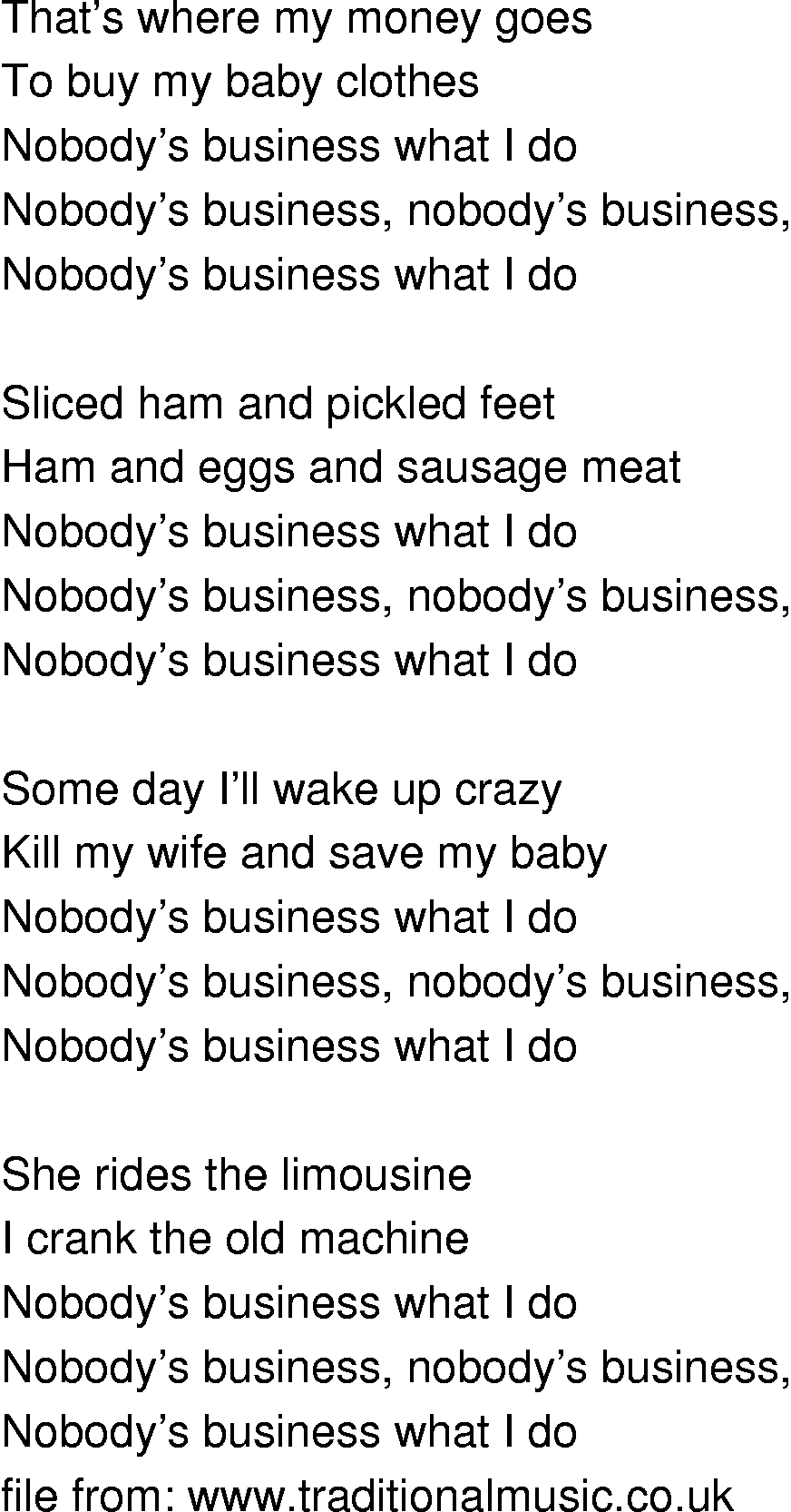 Old-Time (oldtimey) Song Lyrics - nobodys business