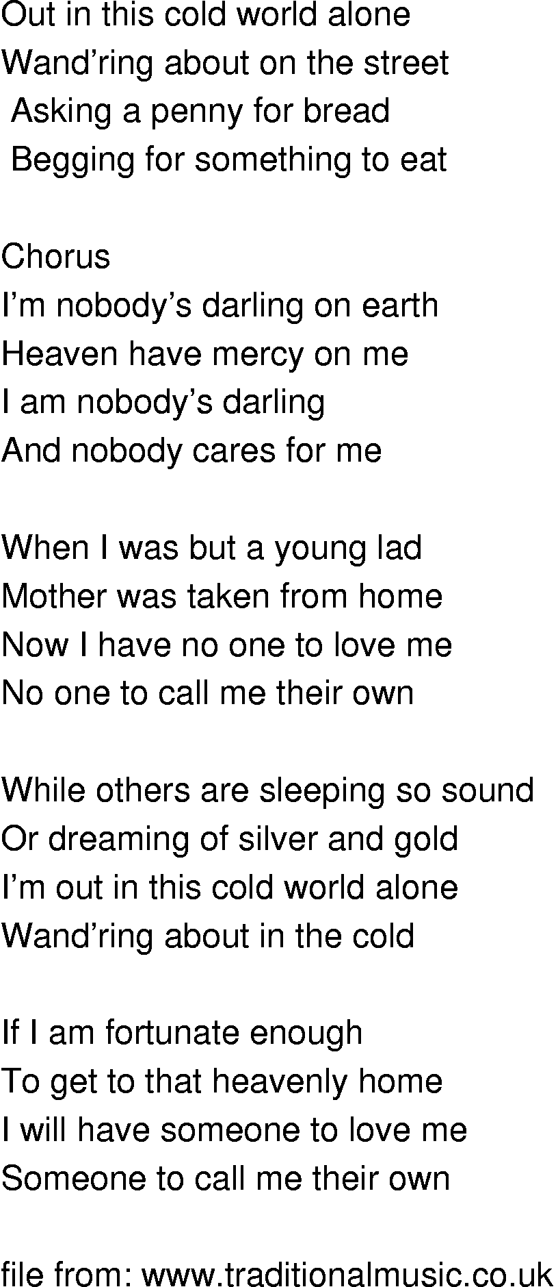 Old-Time (oldtimey) Song Lyrics - nobodys darling on earth