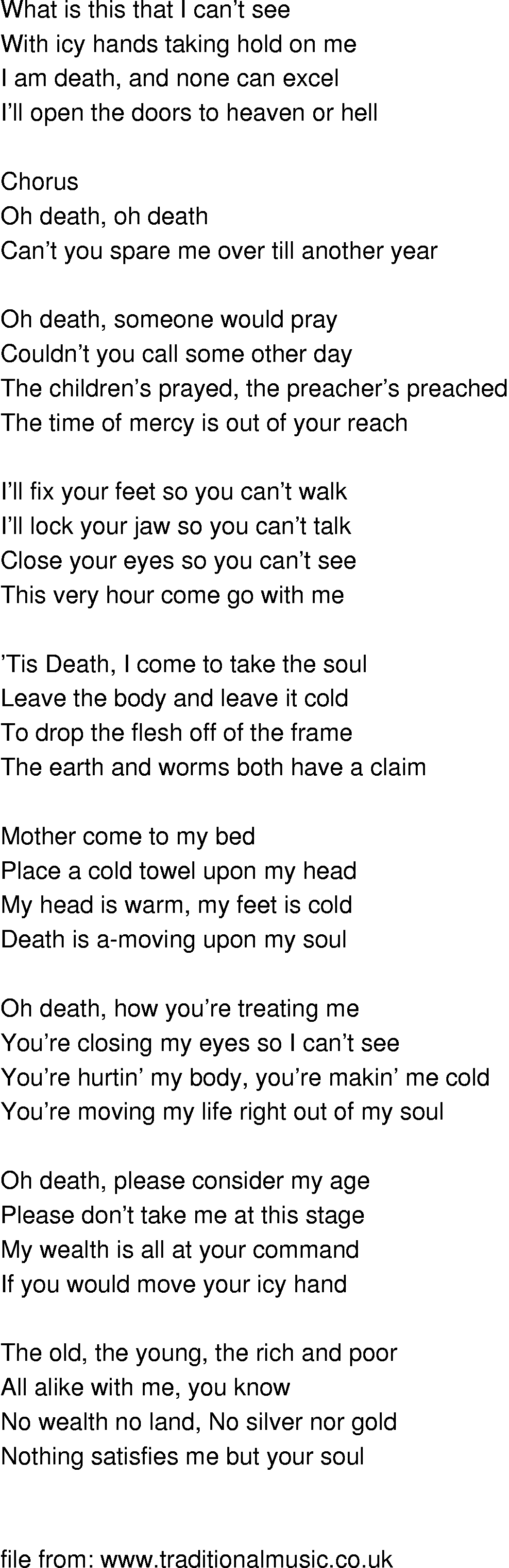 Old-Time (oldtimey) Song Lyrics - oh death