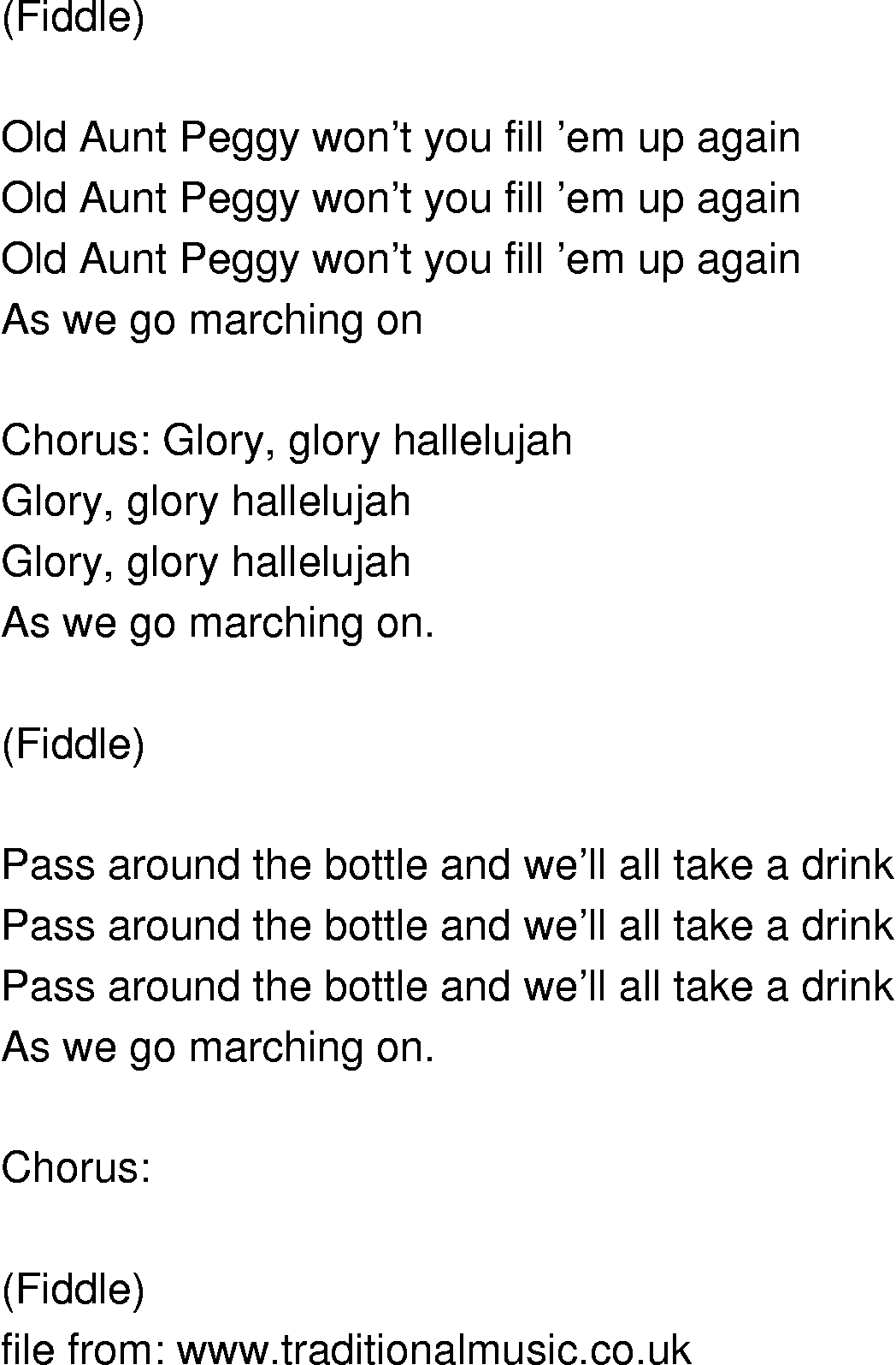 Old-Time (oldtimey) Song Lyrics - old aunt peggy wont you set em up again