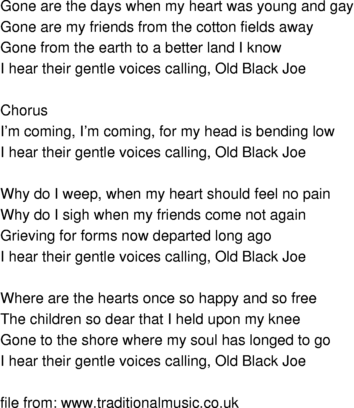 Old-Time (oldtimey) Song Lyrics - old black joe