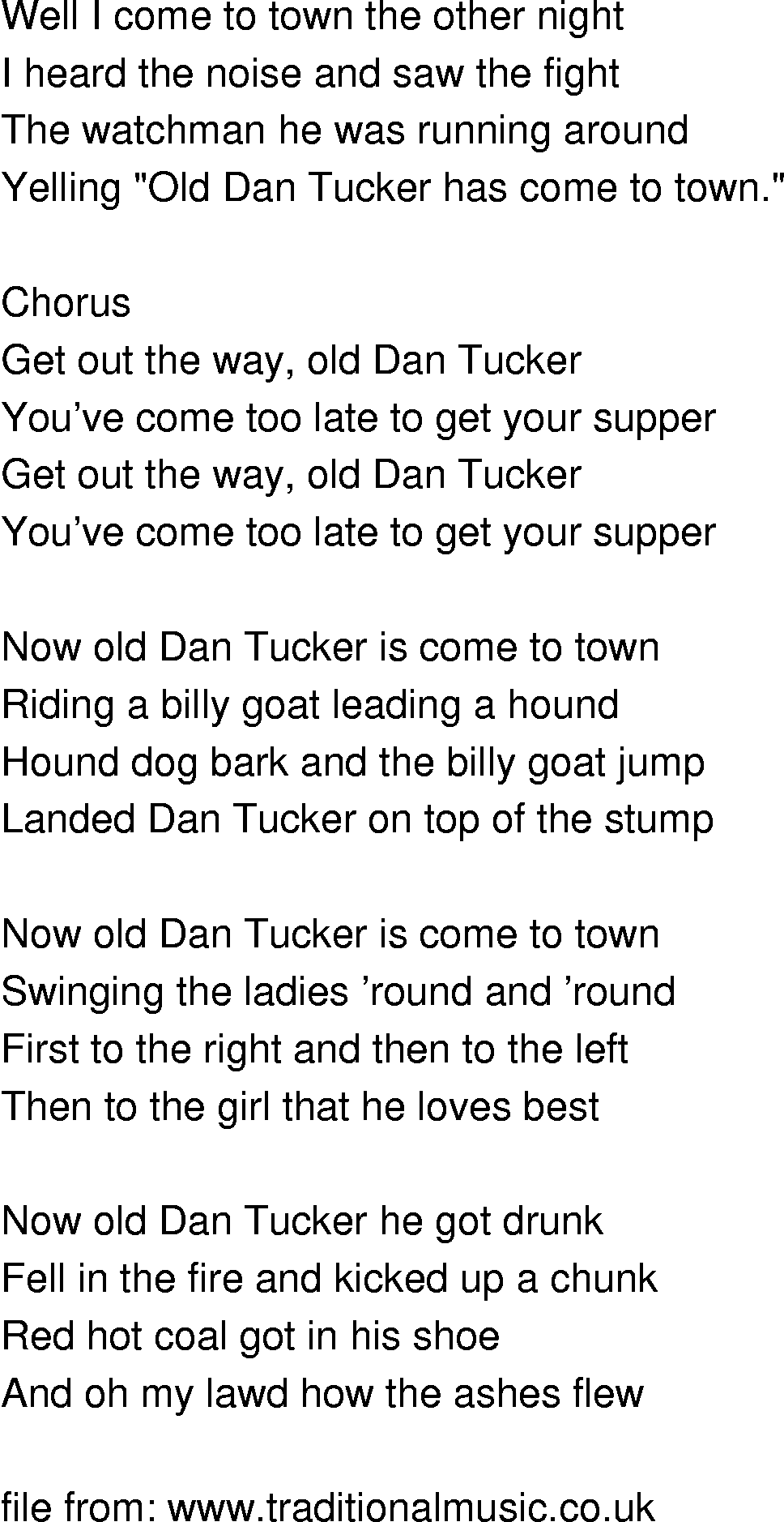 Old-Time (oldtimey) Song Lyrics - old dan tucker