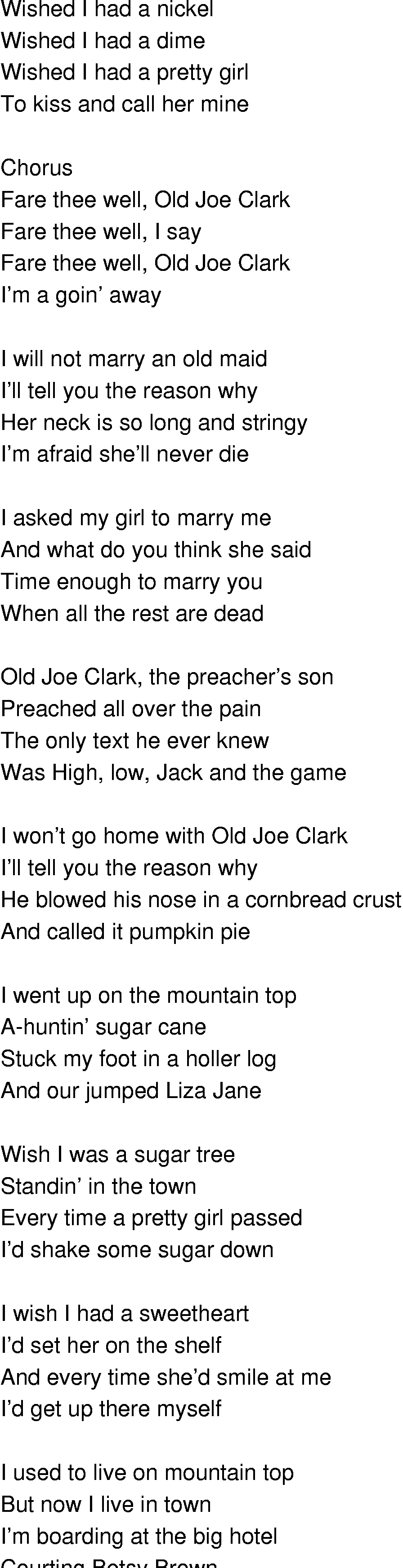 Old-Time (oldtimey) Song Lyrics - old joe clark