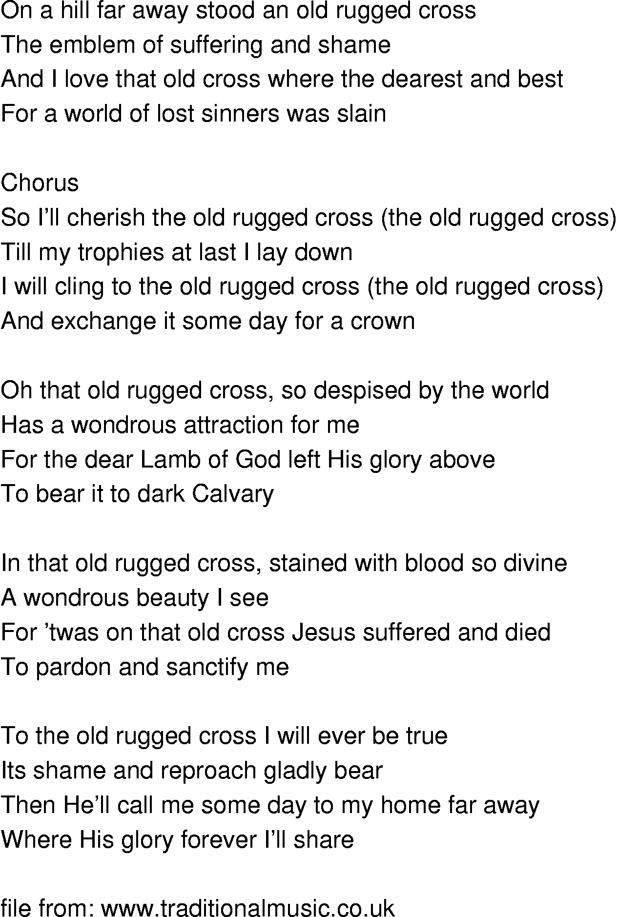 OldTime Song Lyrics Old Rugged Cross