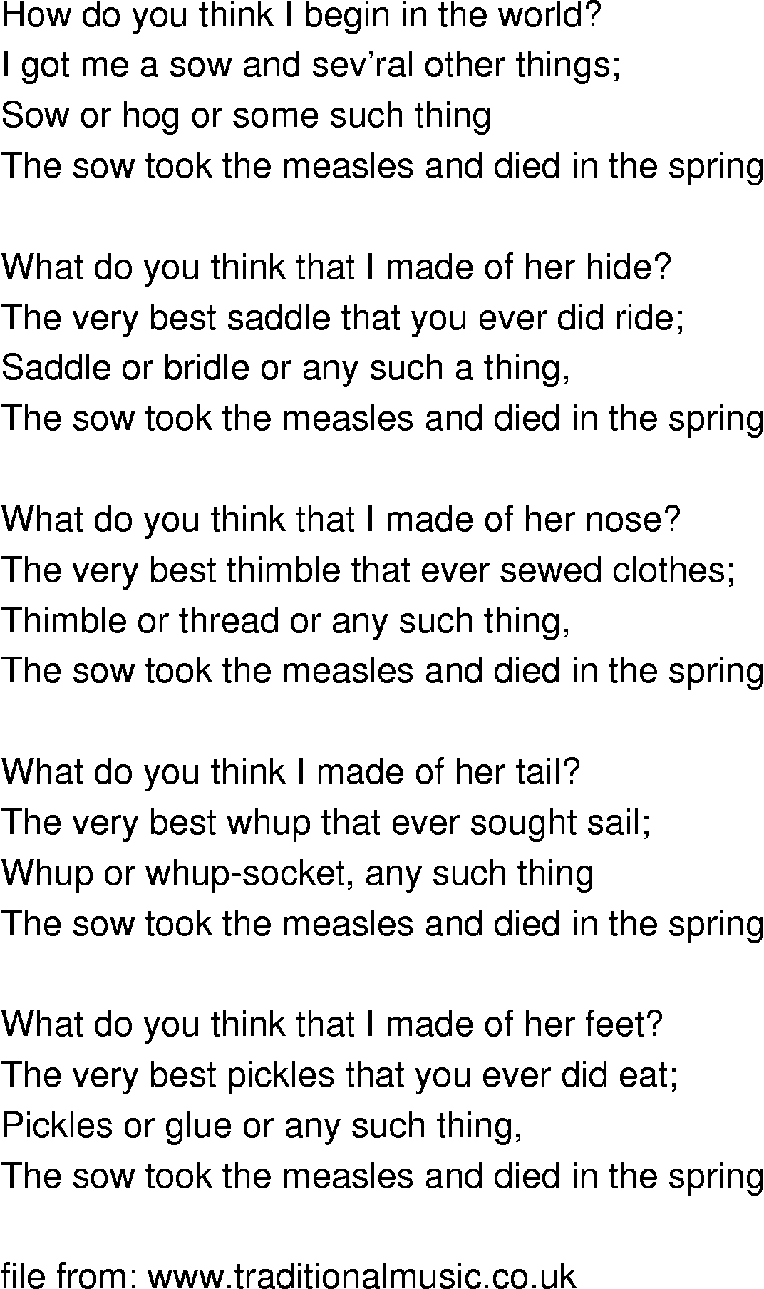 Old-Time (oldtimey) Song Lyrics - old sow took the measles1