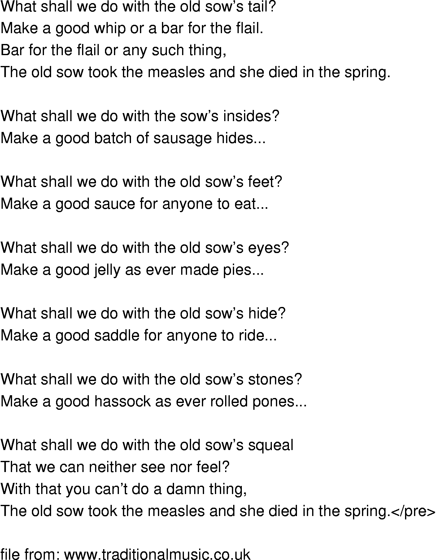 Old-Time (oldtimey) Song Lyrics - old sow took the measles2