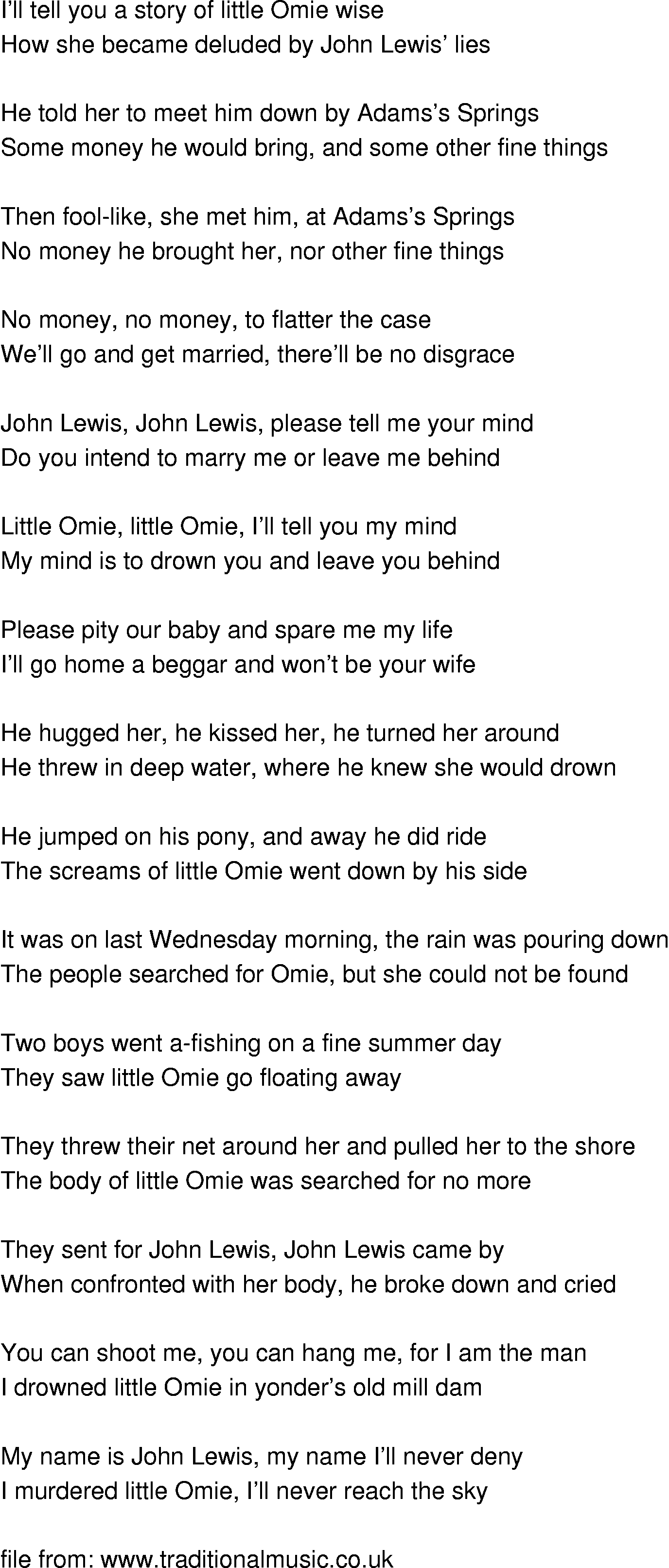 Old-Time (oldtimey) Song Lyrics - omie wise