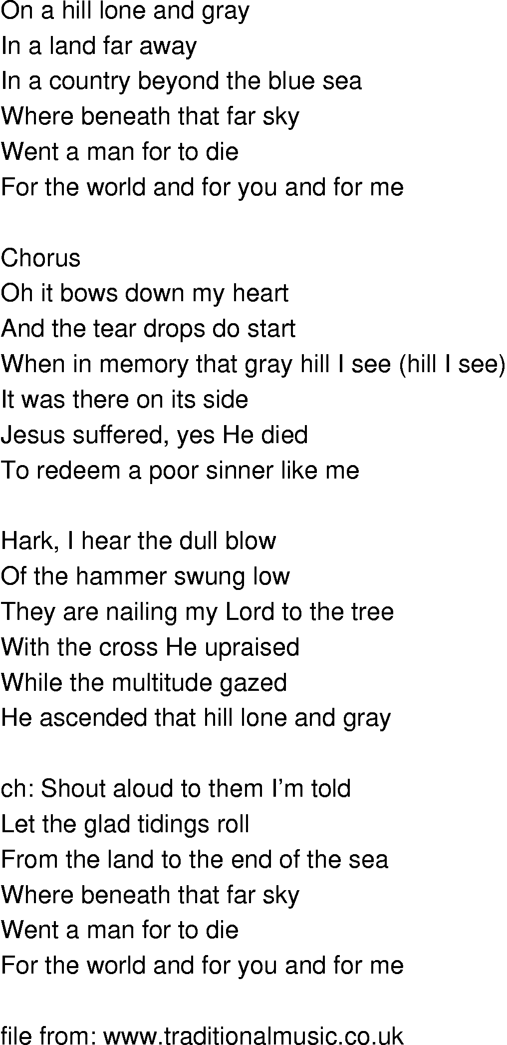 Old-Time (oldtimey) Song Lyrics - on a hill lone and gray