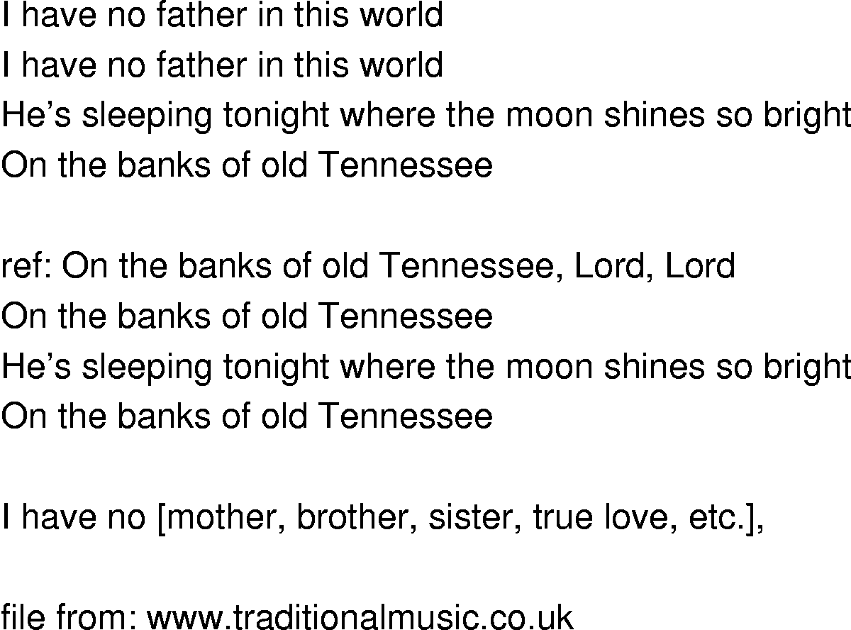 Old-Time (oldtimey) Song Lyrics - on the banks of old tennessee
