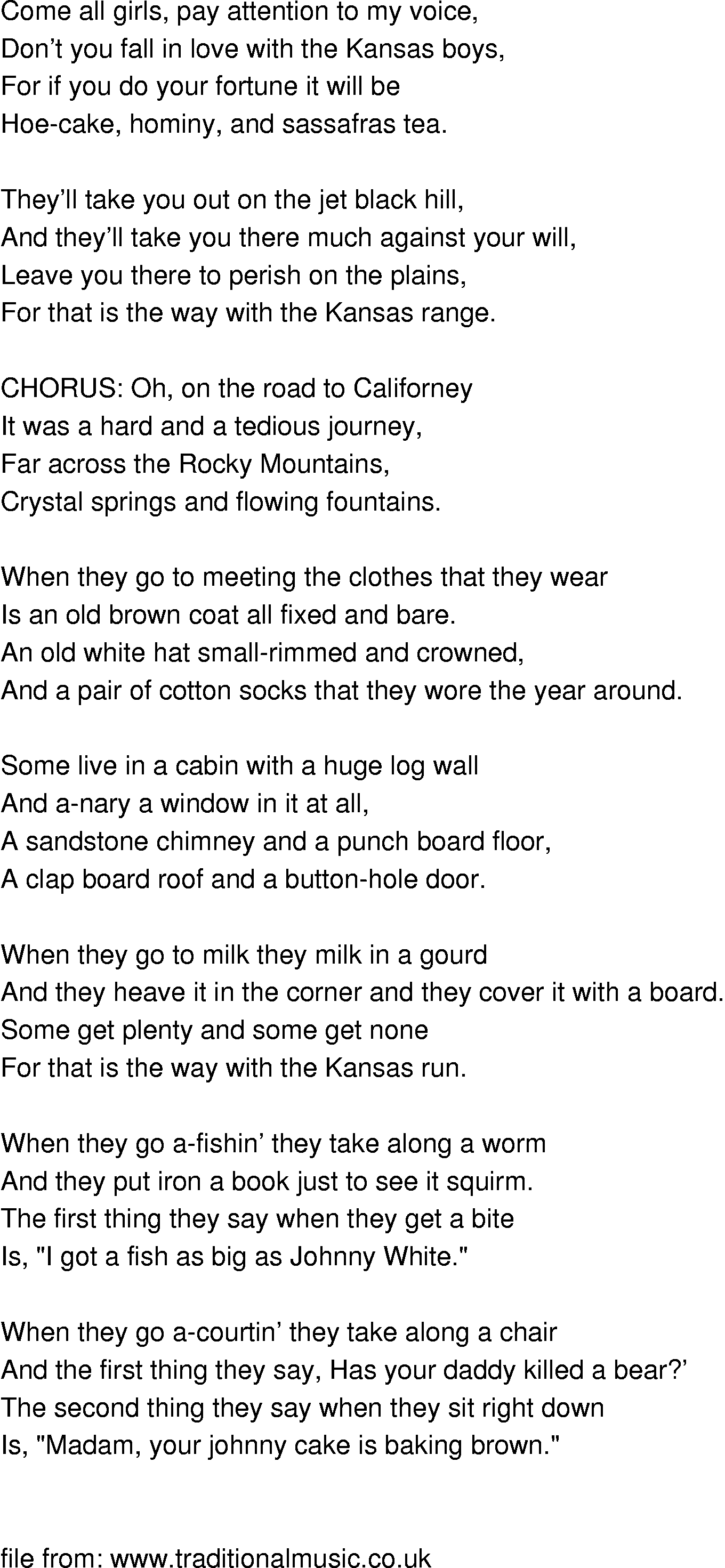 Old-Time (oldtimey) Song Lyrics - on the road to california