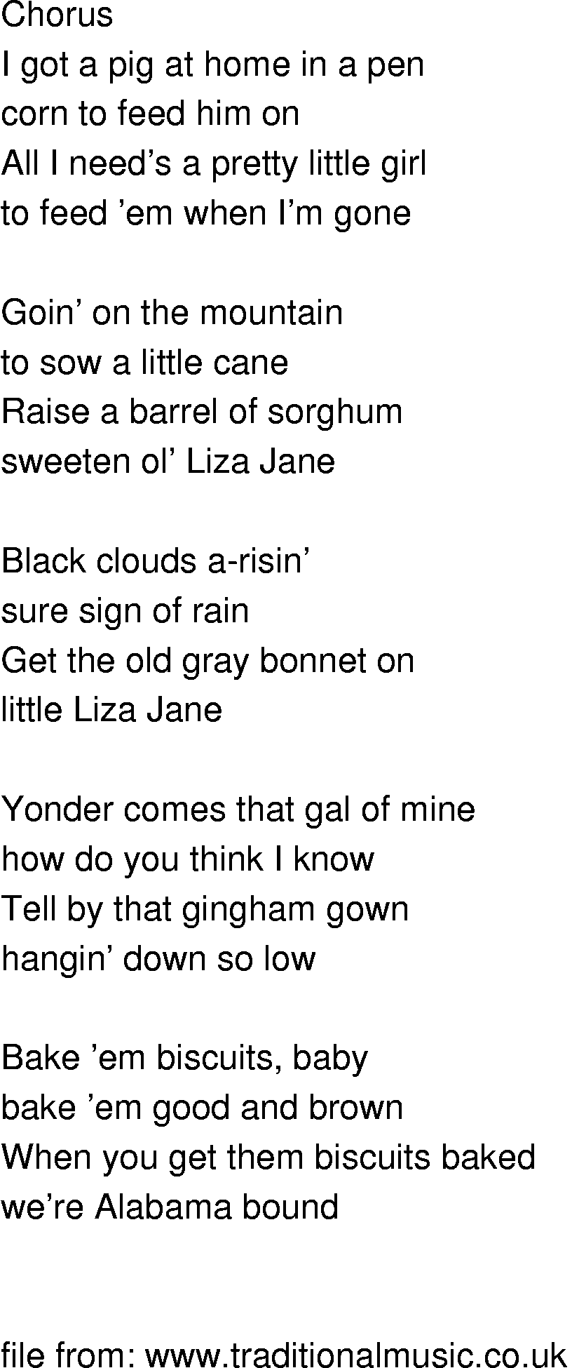 Old-Time (oldtimey) Song Lyrics - pig in a pen