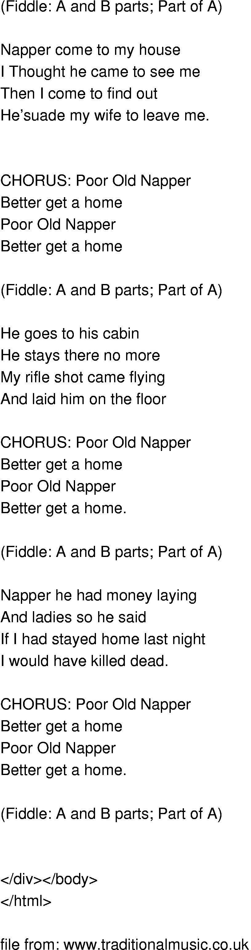 Old-Time (oldtimey) Song Lyrics - poor old napper
