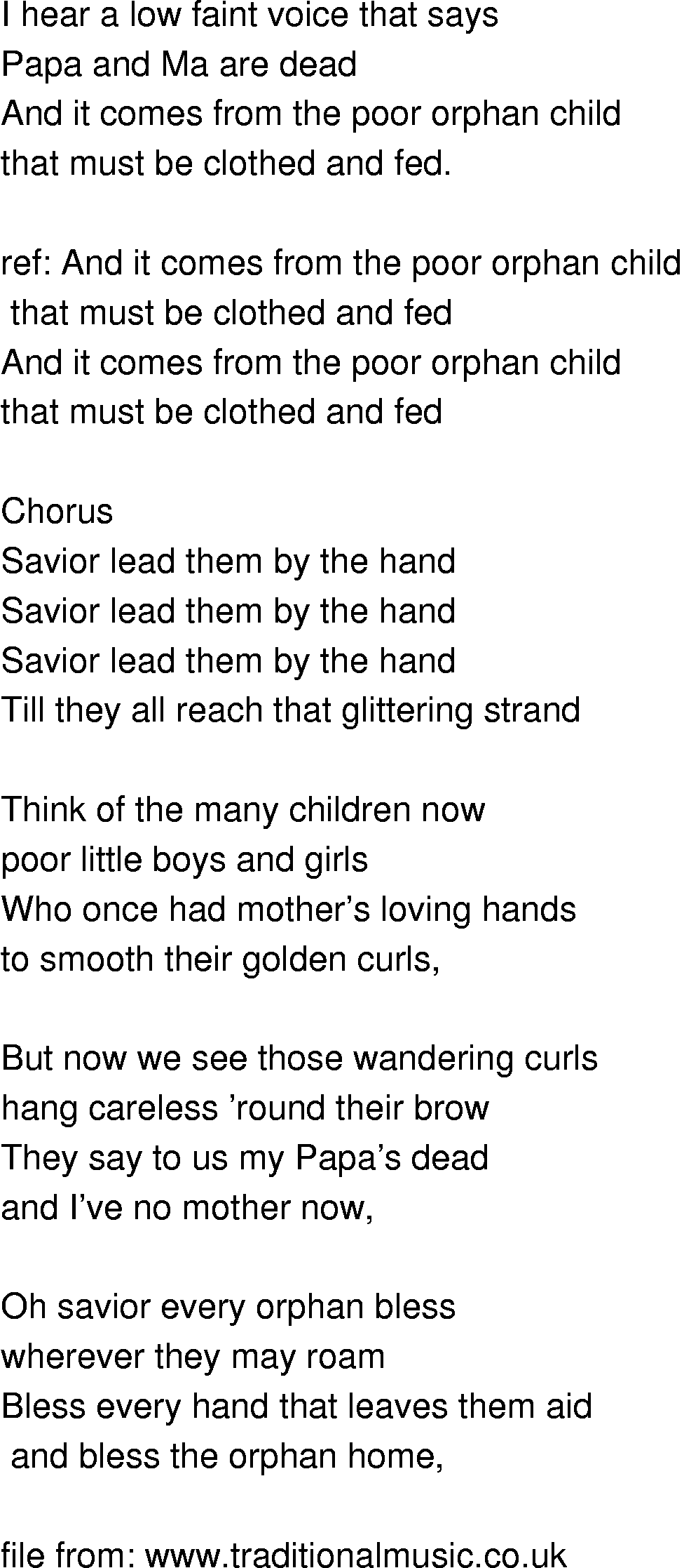 Old-Time (oldtimey) Song Lyrics - poor orphan child