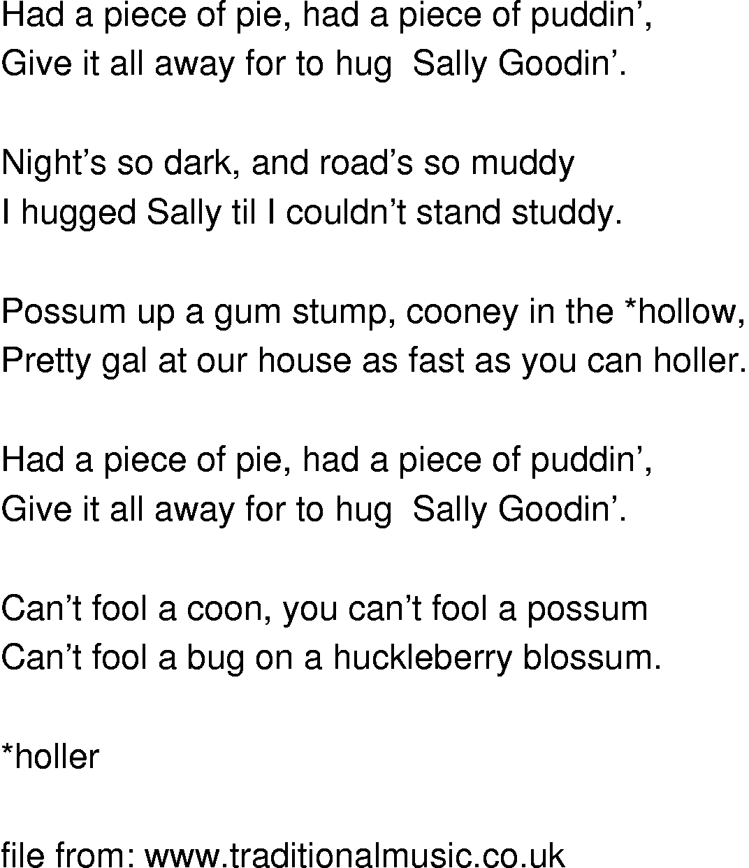 Old-Time (oldtimey) Song Lyrics - possum up a gum stump