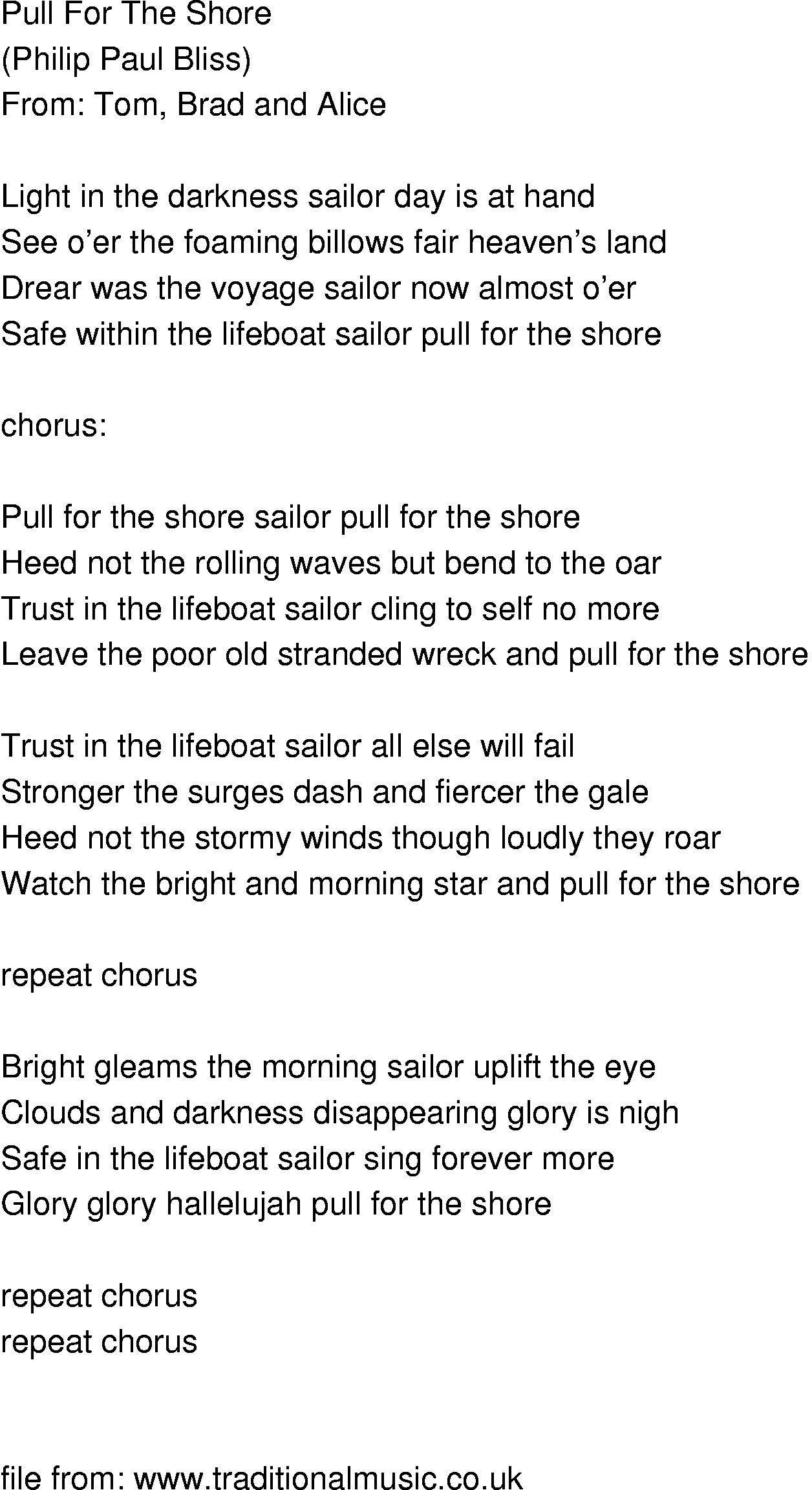 Old-Time (oldtimey) Song Lyrics - pull for the shore