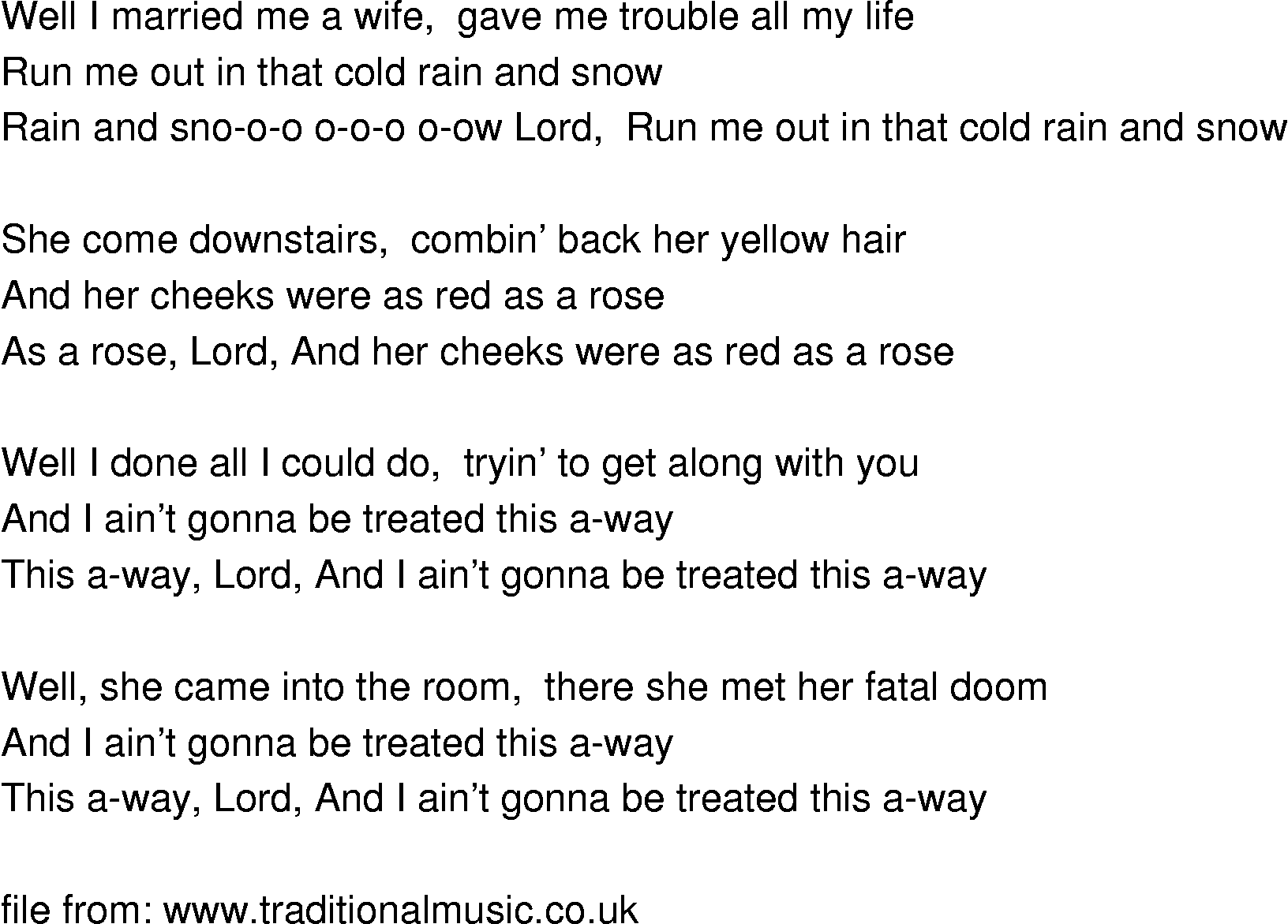 Old-Time (oldtimey) Song Lyrics - rain and snow