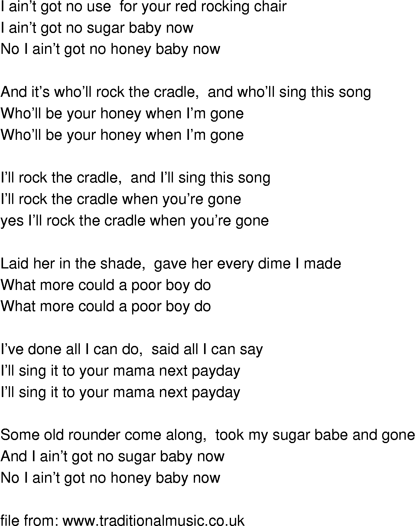 Old Time Song Lyrics Red Rocking Chair