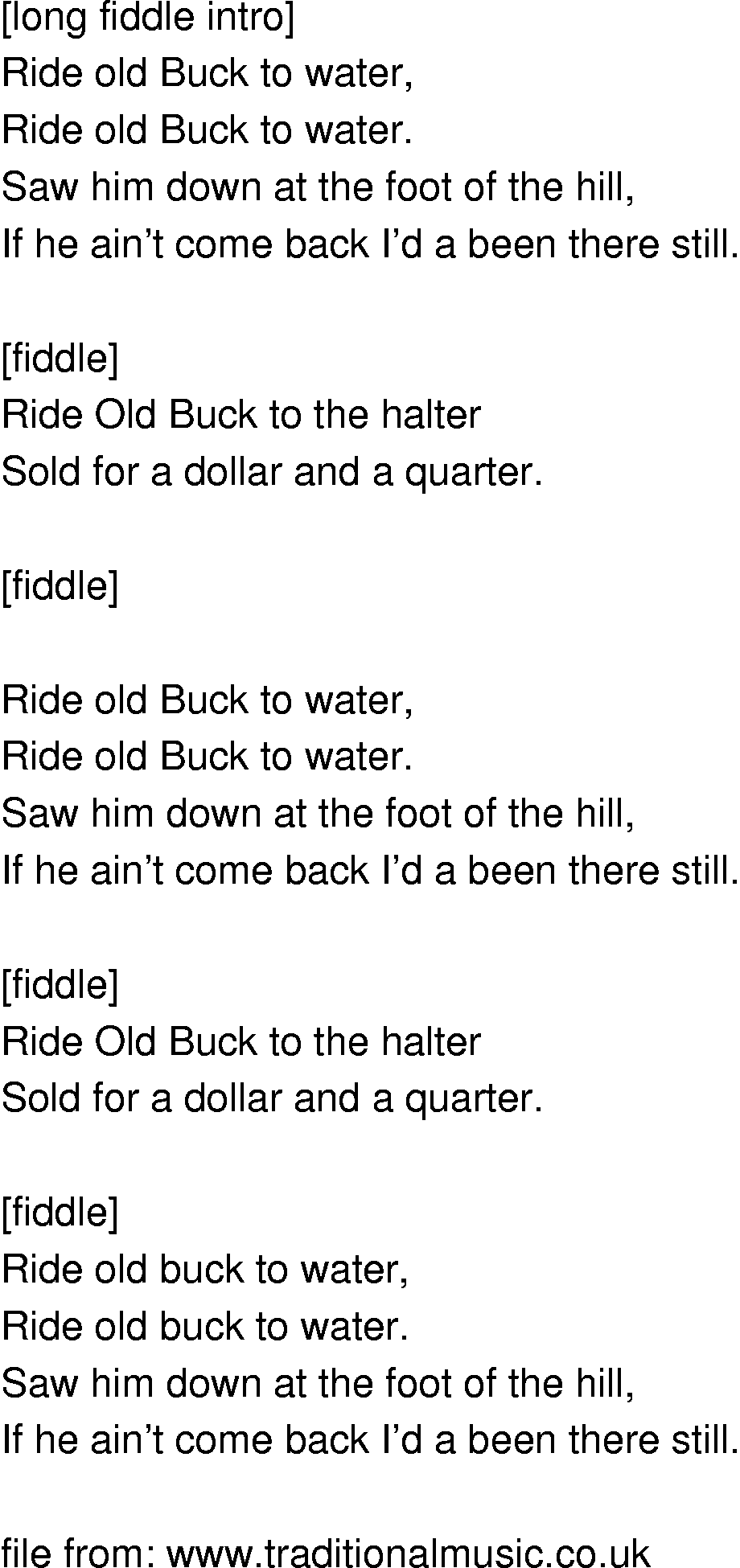 Old-Time (oldtimey) Song Lyrics - ride old buck to water