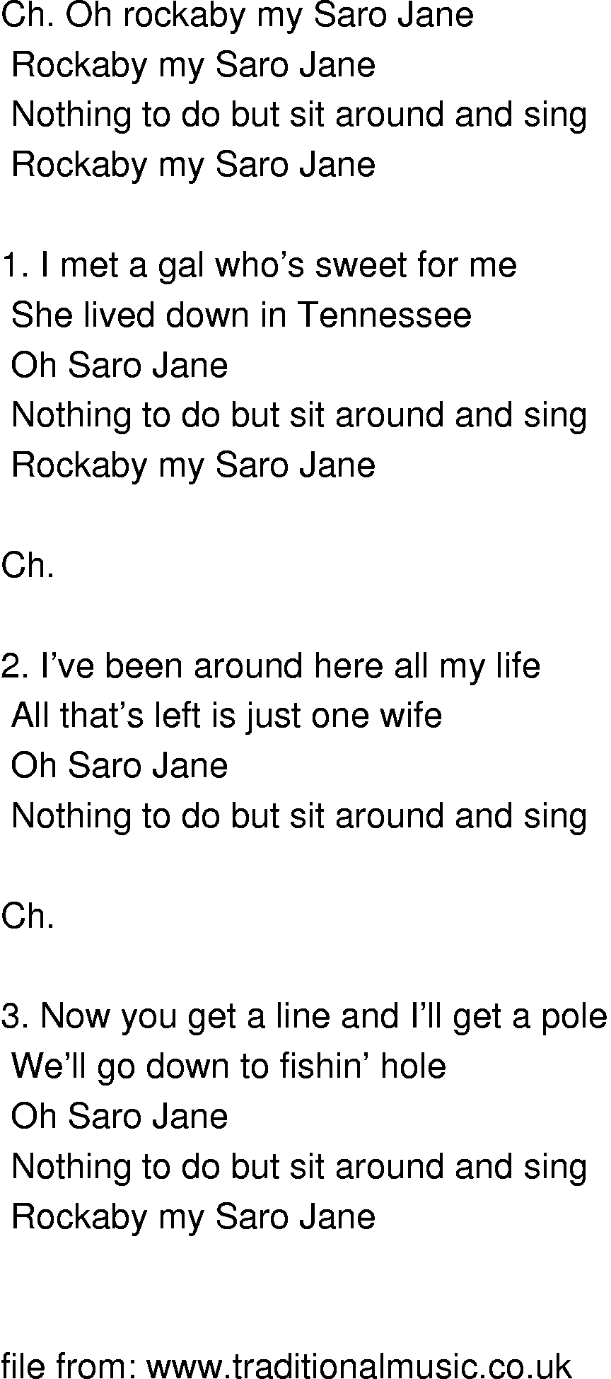 Old-Time (oldtimey) Song Lyrics - rock about my saro jane