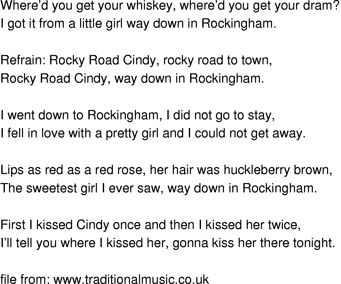 Old-Time (oldtimey) Song Lyrics - rocky road cindy