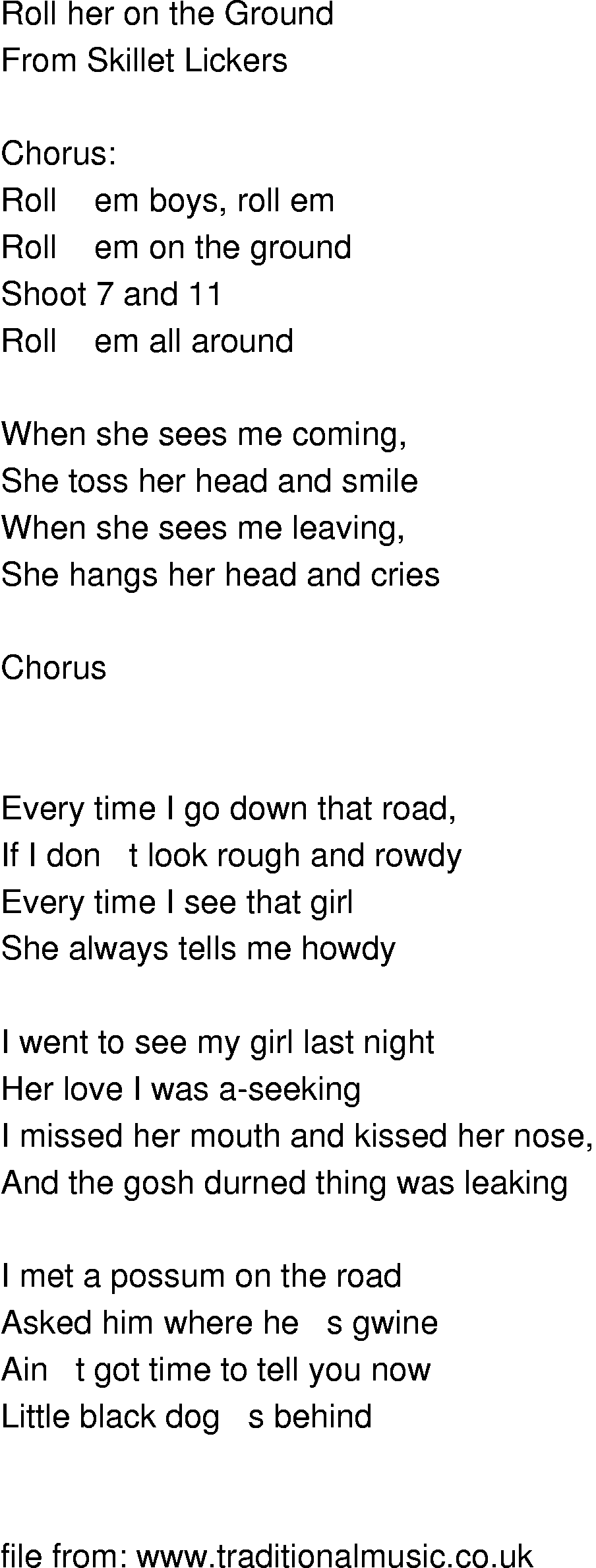 Old-Time (oldtimey) Song Lyrics - roll her on the ground