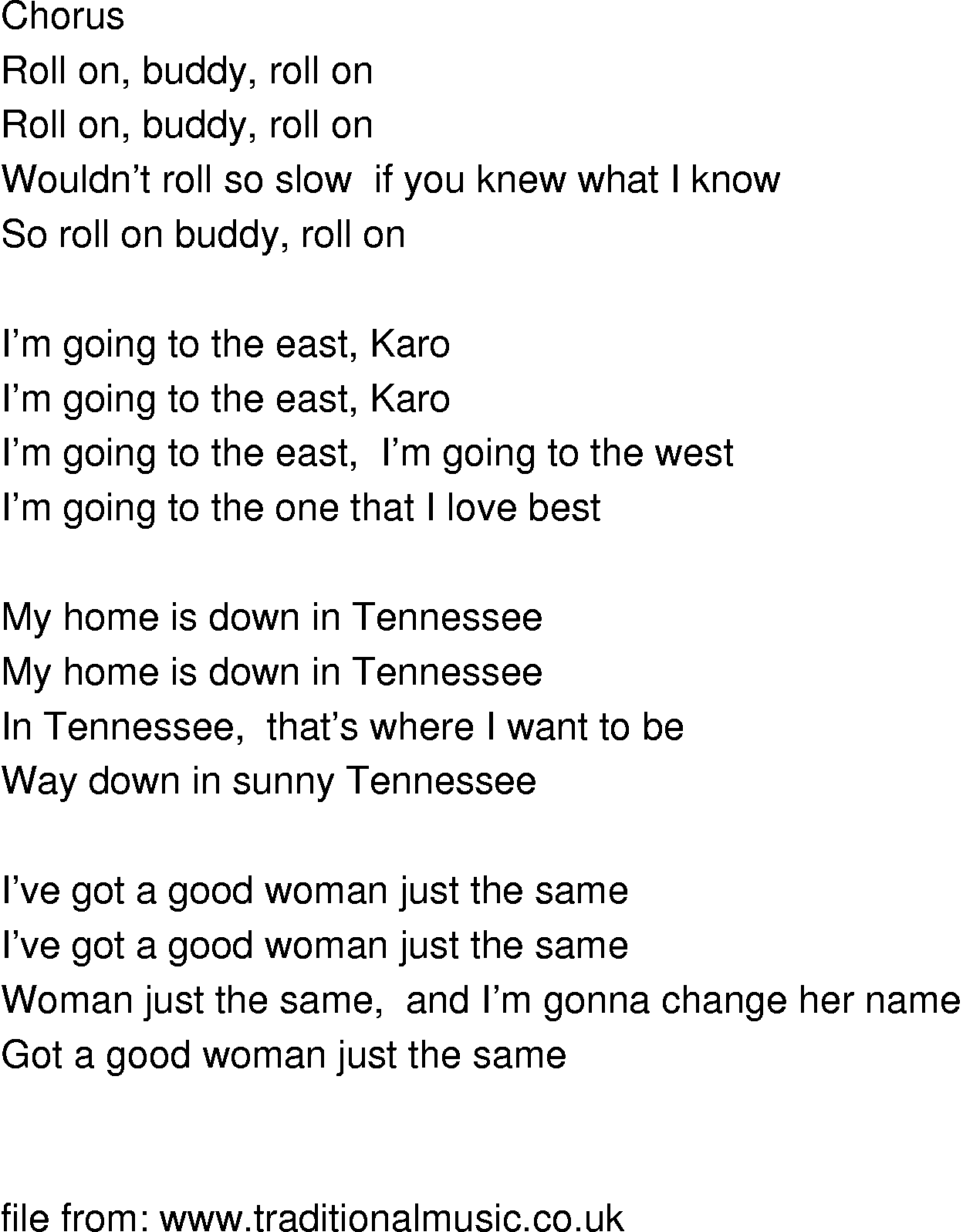 Old-Time (oldtimey) Song Lyrics - roll on buddy