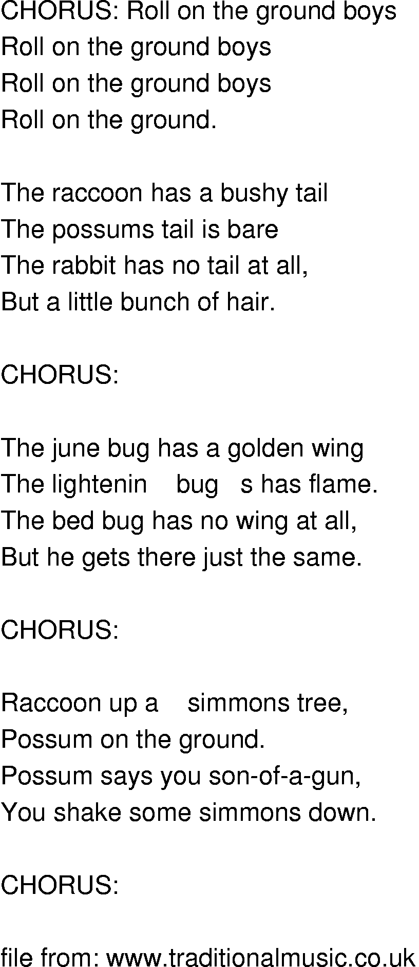 Old-Time (oldtimey) Song Lyrics - roll on the ground