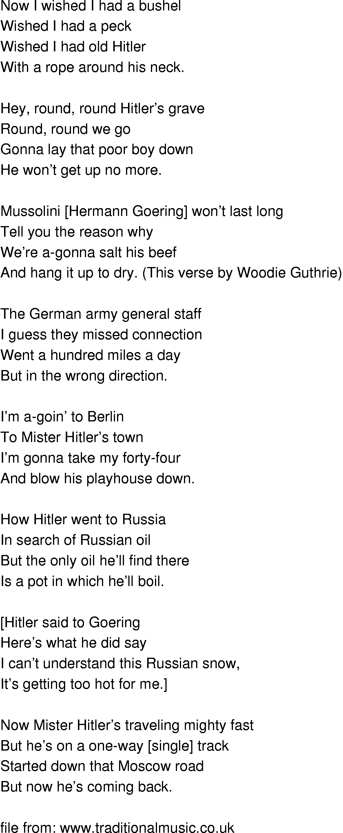 Old-Time (oldtimey) Song Lyrics - round and round hitlers grave