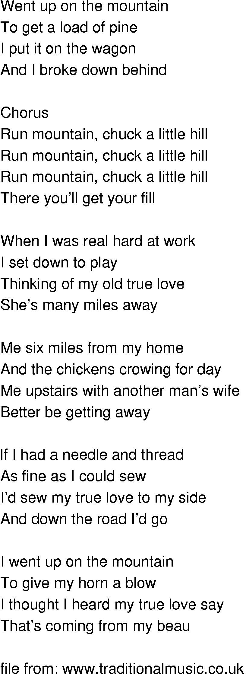 Old-Time (oldtimey) Song Lyrics - run mountain