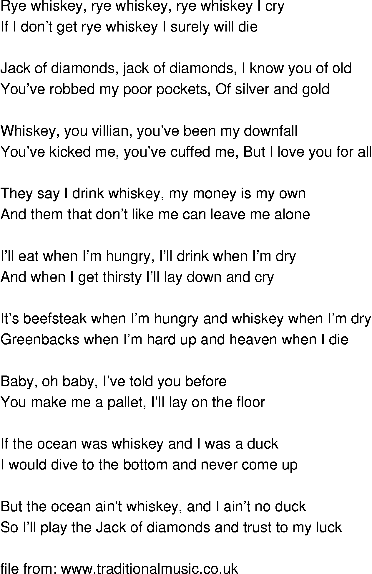 Old-Time (oldtimey) Song Lyrics - rye whiskey