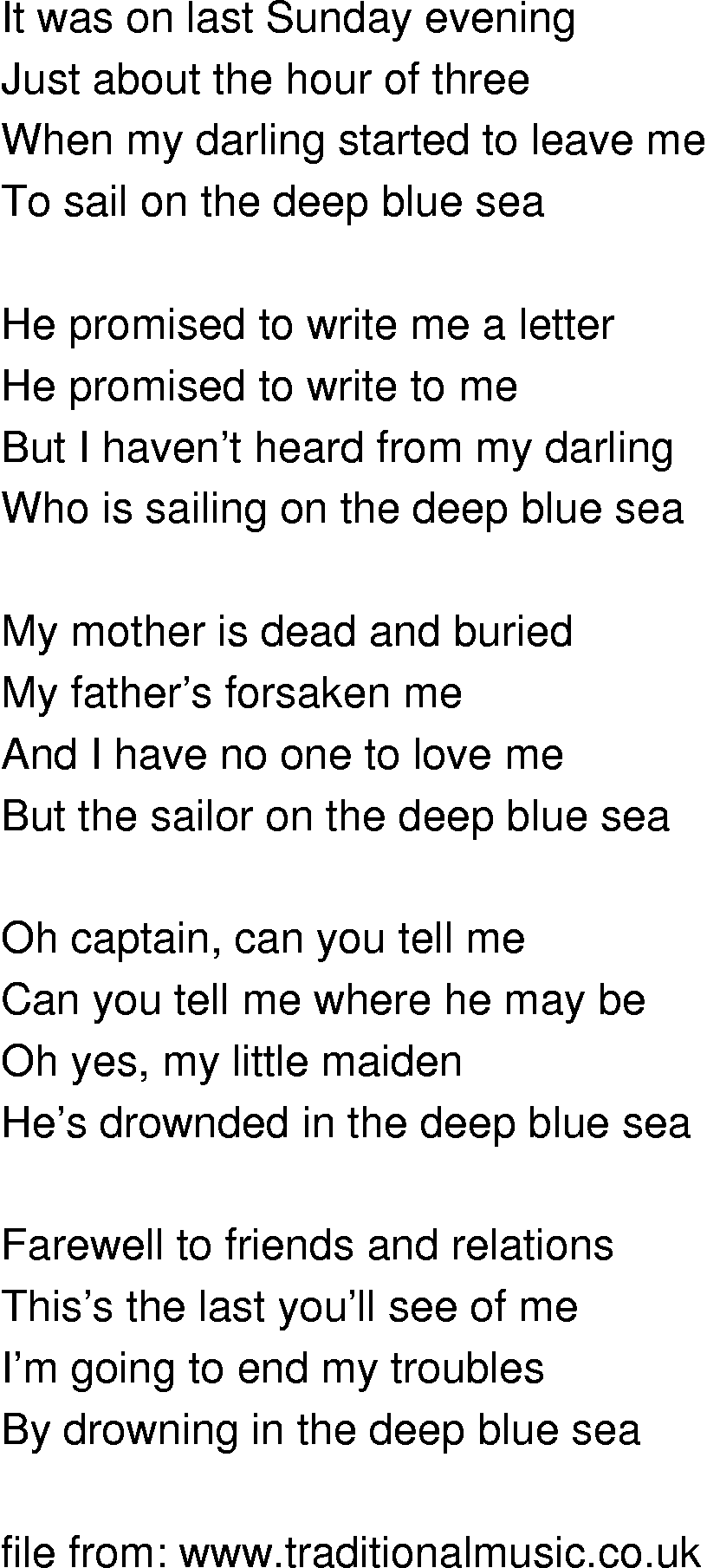 Old-Time (oldtimey) Song Lyrics - sailor on the deep blue sea