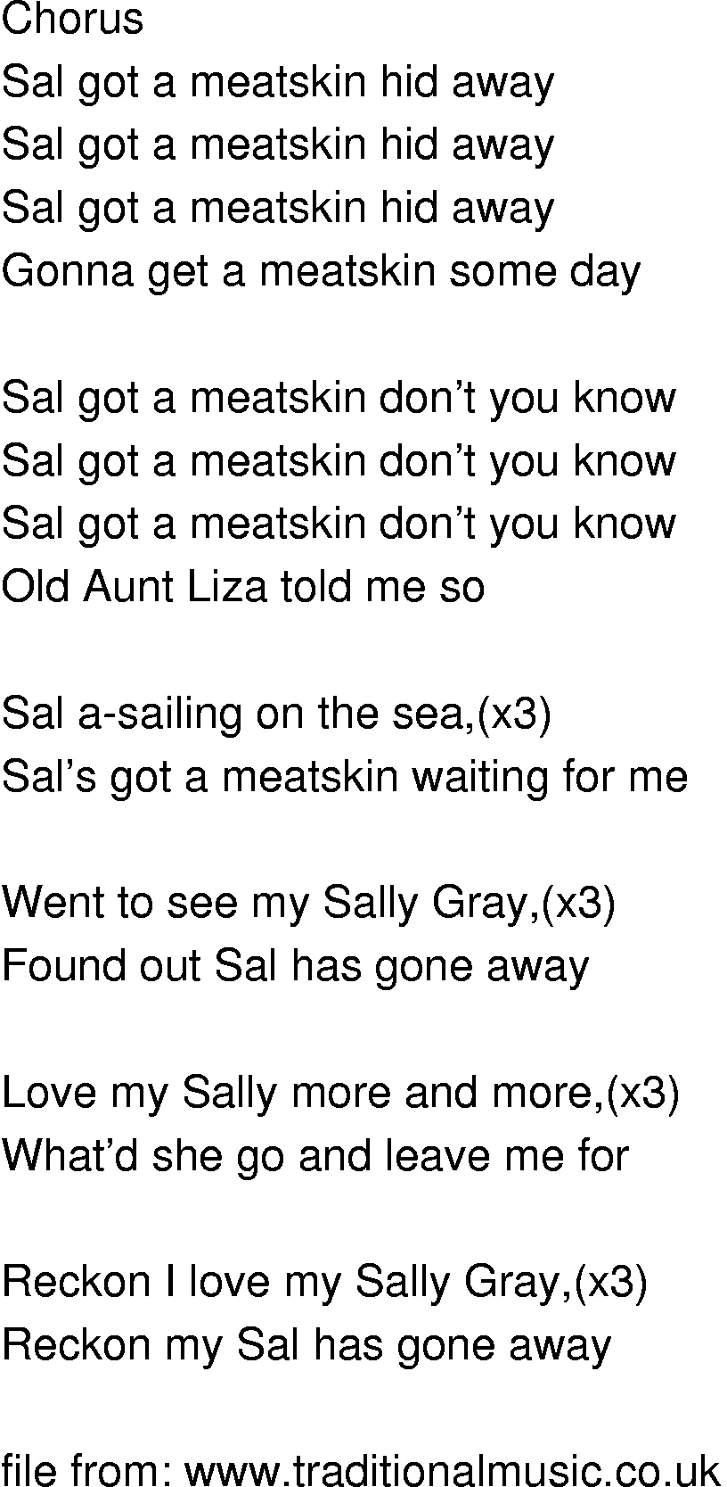 Old-Time (oldtimey) Song Lyrics - sal got a meatskin